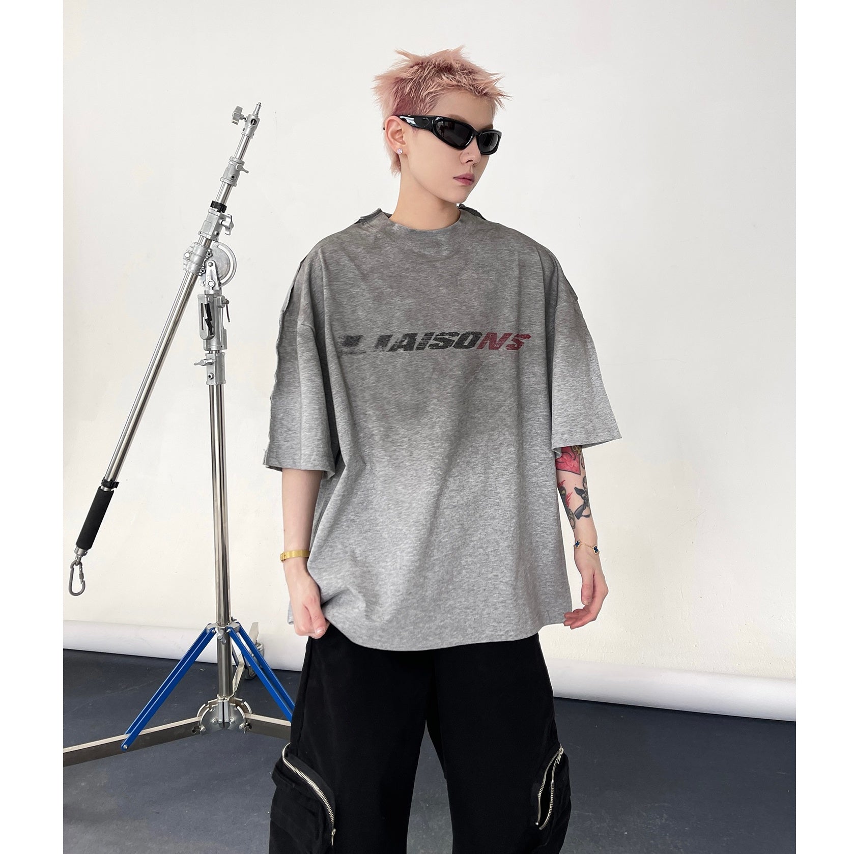 Dirty Gradient Inkjet Lettered Print T-shirt EAT146