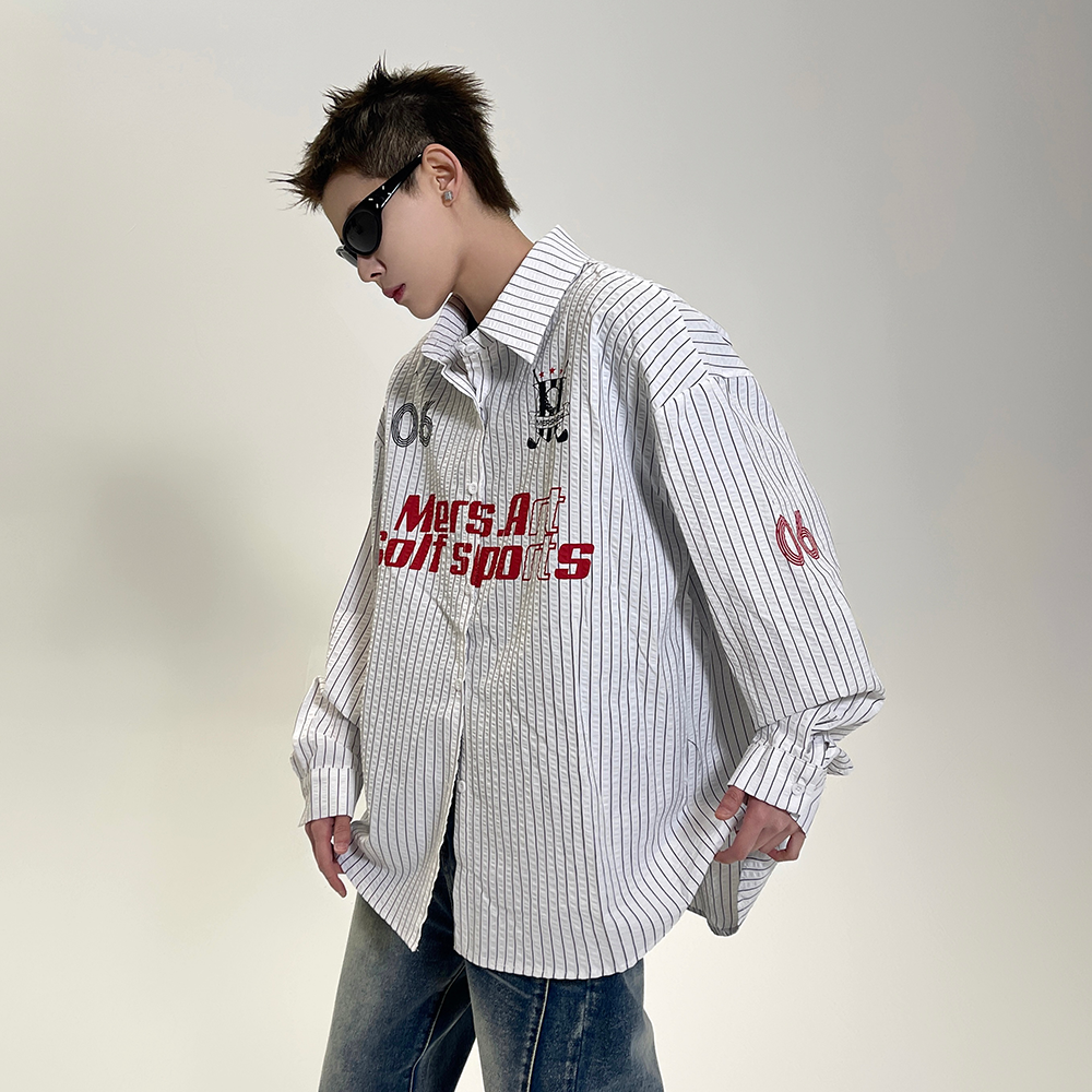 Letter Print Stripe Long Sleeve Shirt EAT076