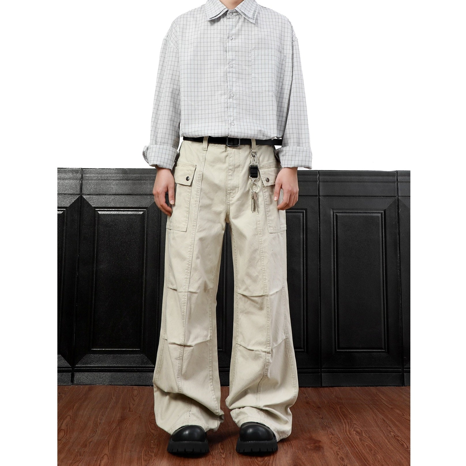 Pleated Design Washed Cargo Pants MB7314