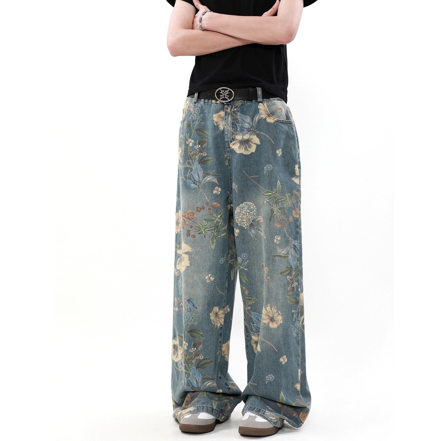 Retro Floral Print Loose Jeans MB7151