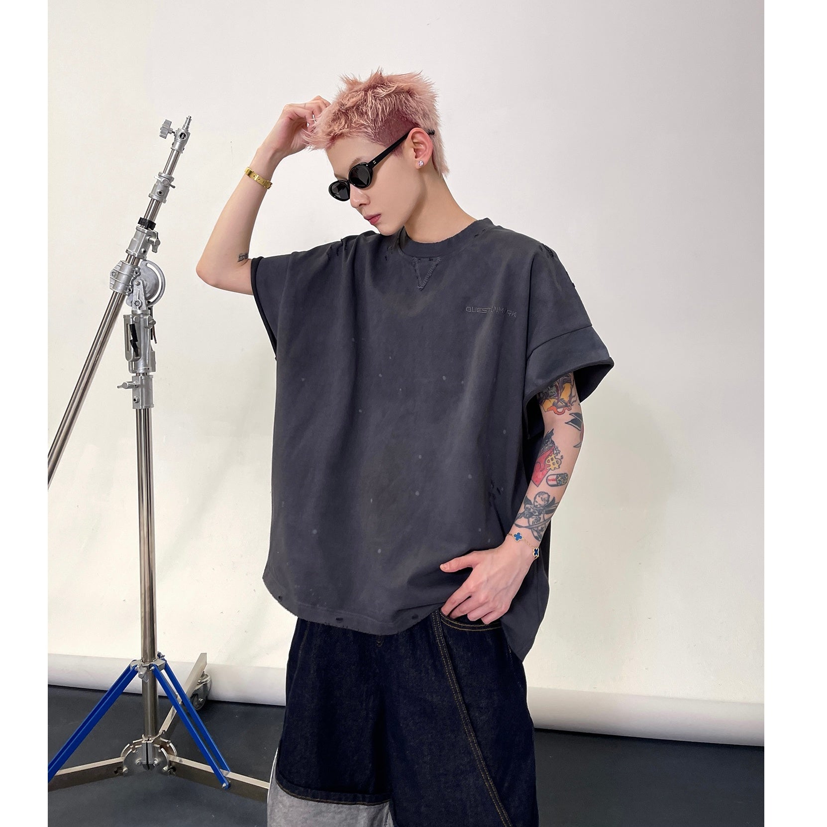 Distressed Wash Splash Ink Stain T-Shirt EAT133