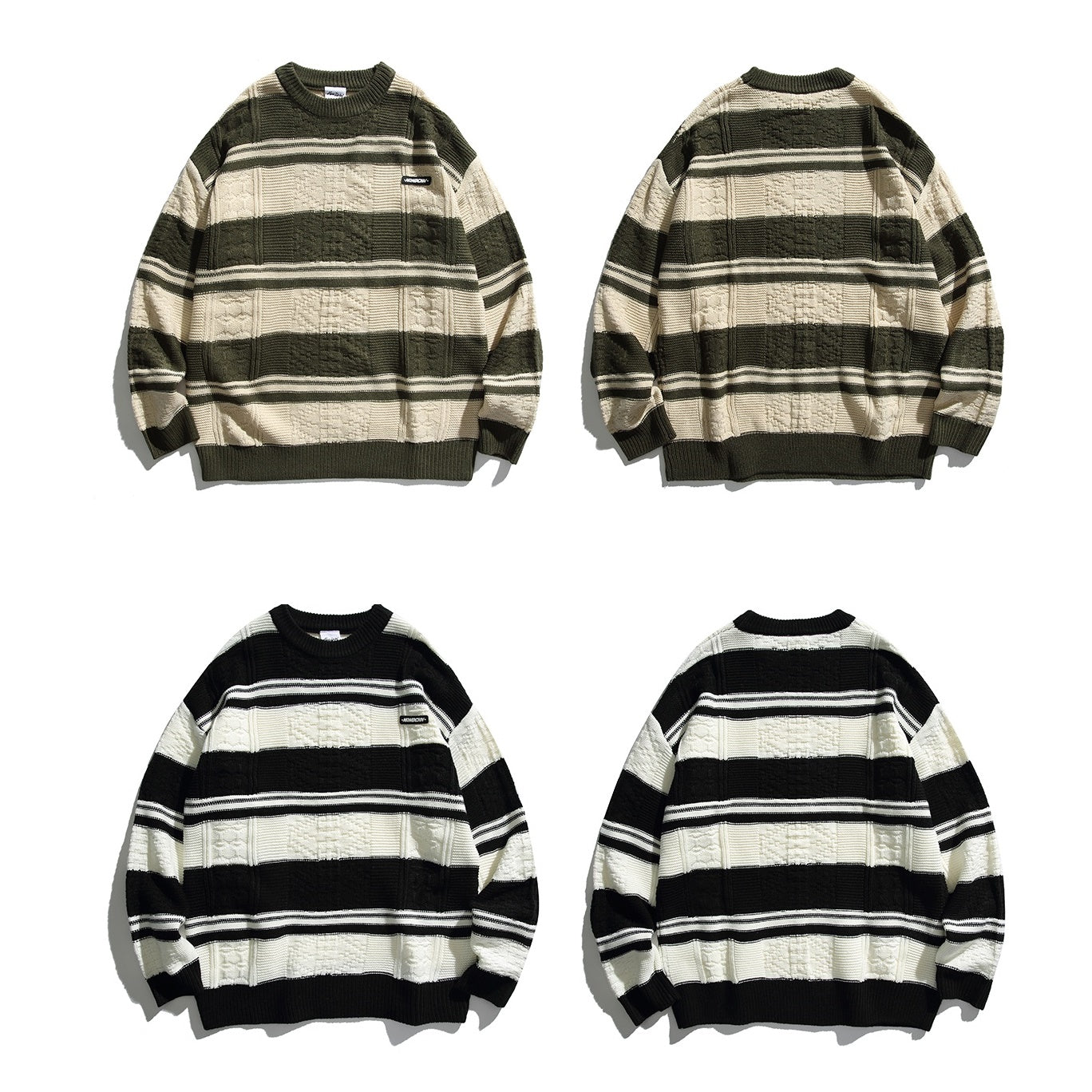 Contrasting Border Crewneck Loose Sweater MB7114