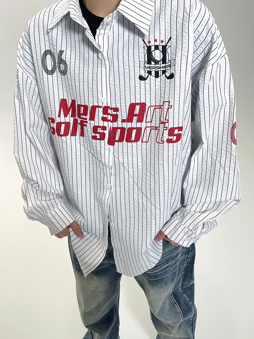 Letter Print Stripe Long Sleeve Shirt EAT076