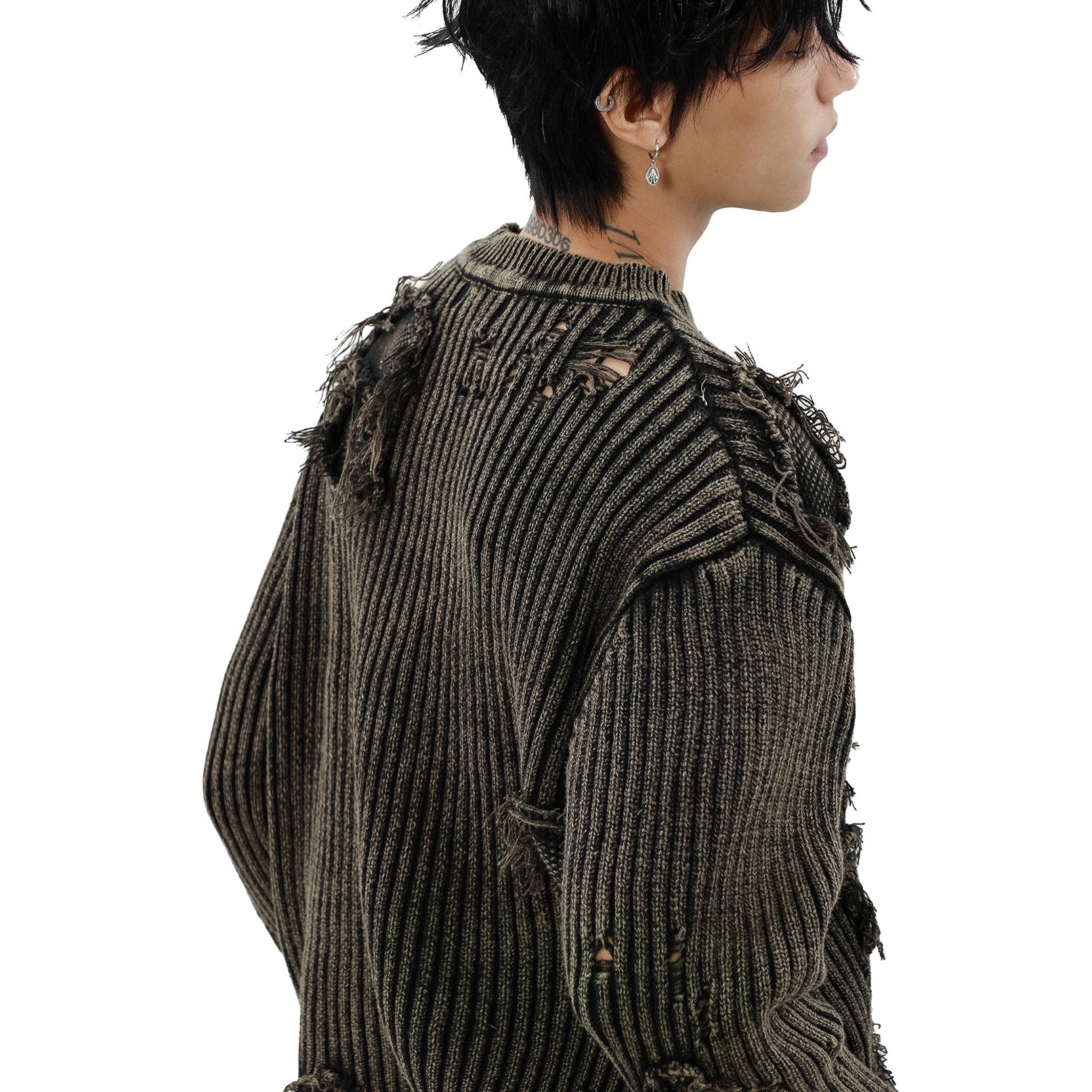 Heavy Industry Washed Ripped Tassel Sweater MB7296