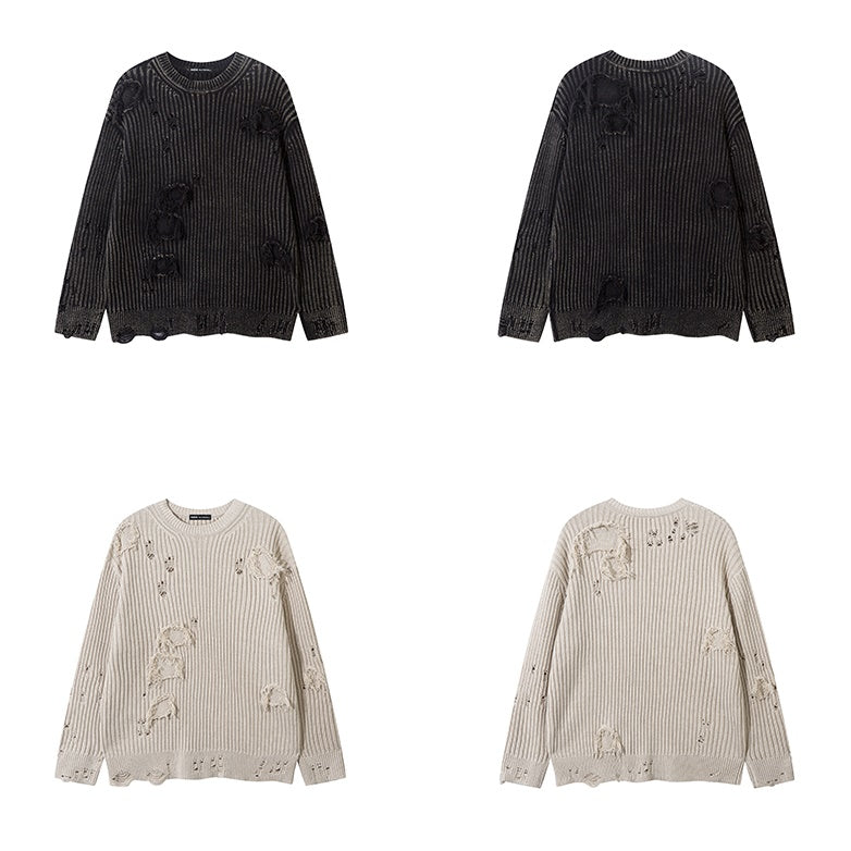 Heavy Industry Washed Ripped Tassel Sweater MB7296