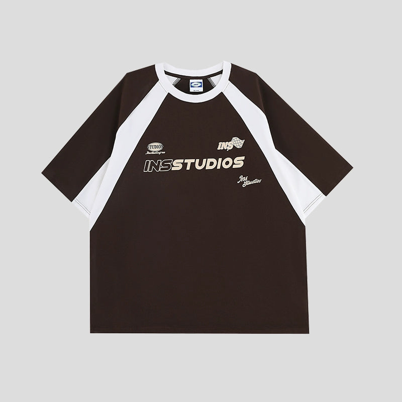 Contrast Color Raglan Sleeve Racing Design T-shirt IN7006