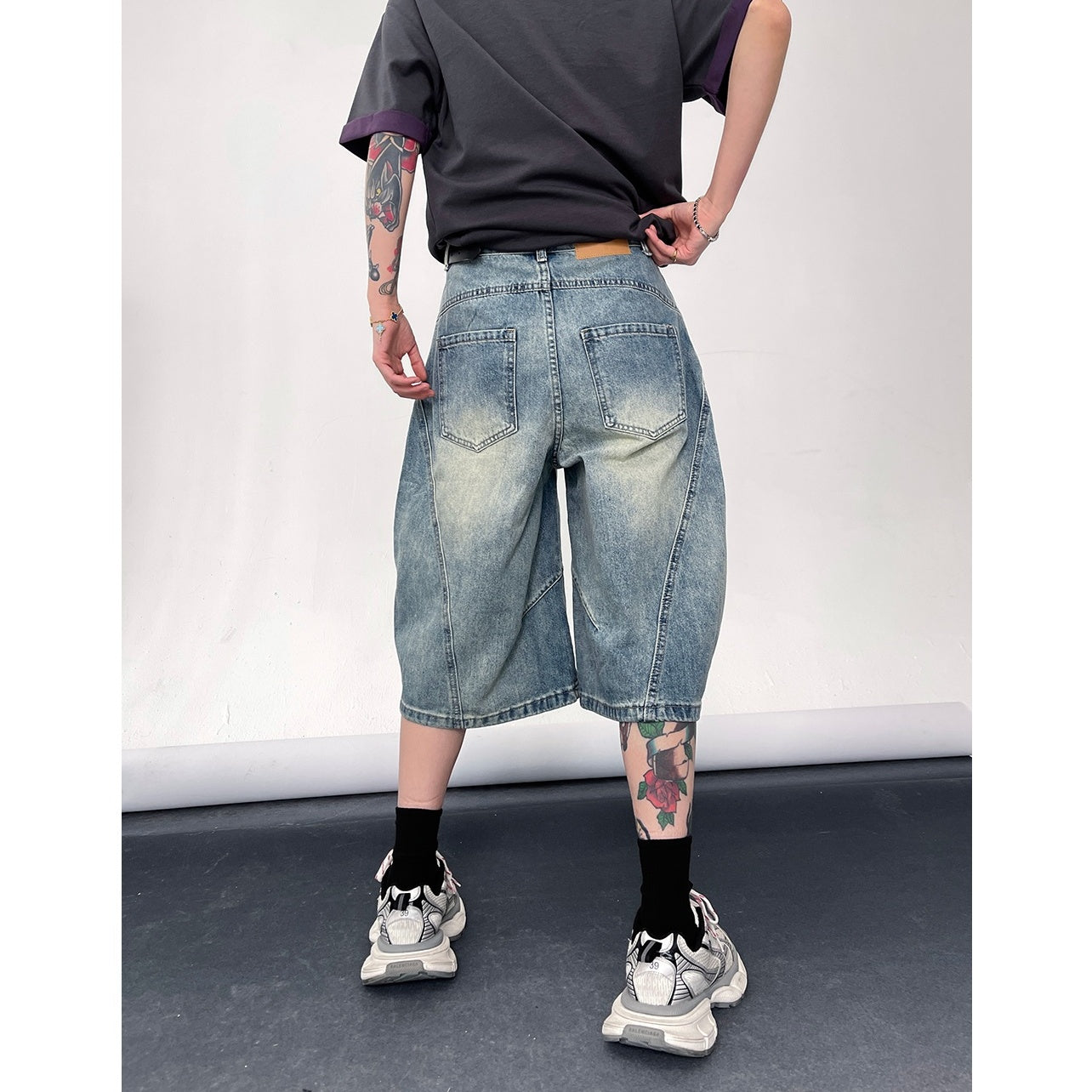 Washed Scimitar Denim Cropped Pants EAT115