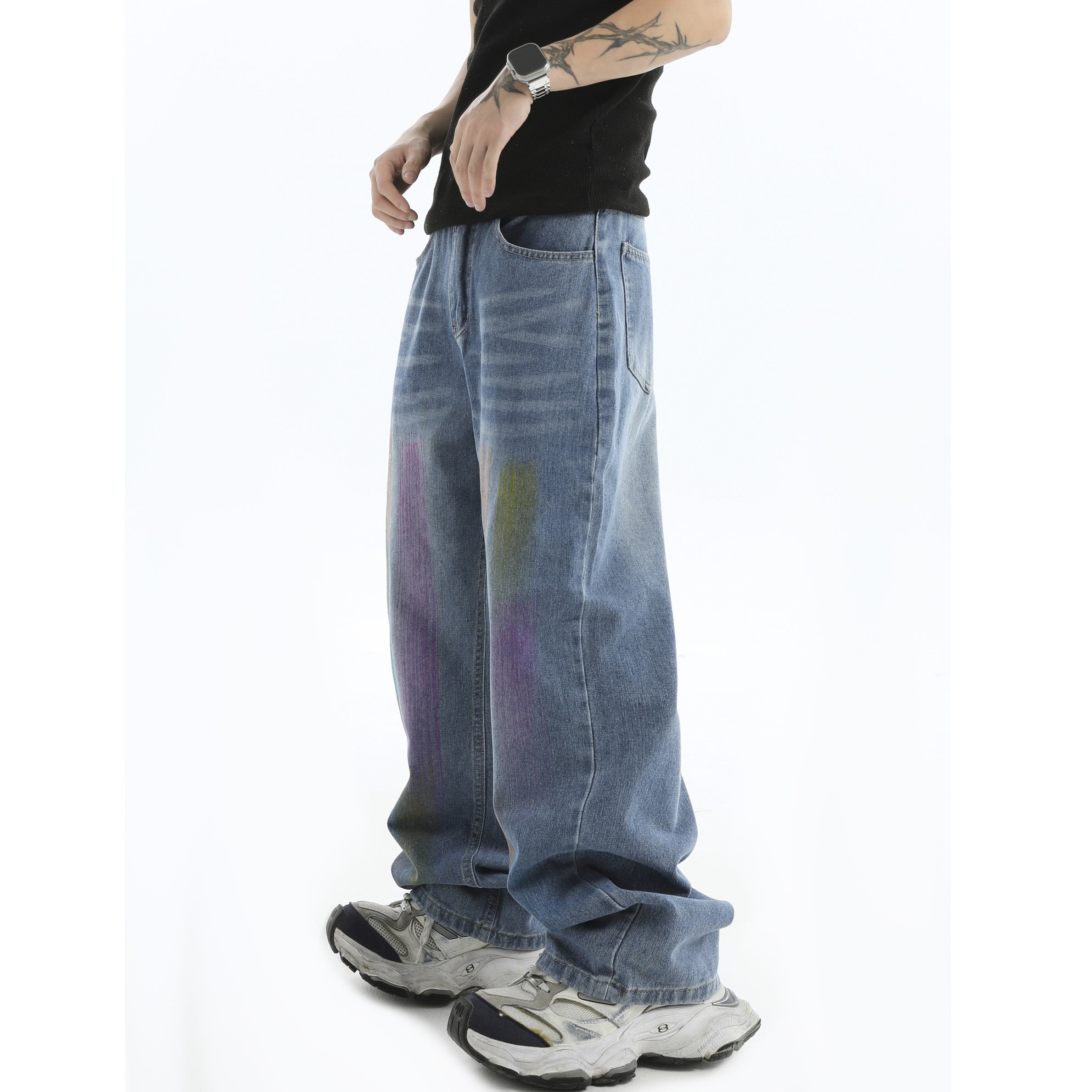 Painted Graffiti Washed Loose Straight Jeans IN7043