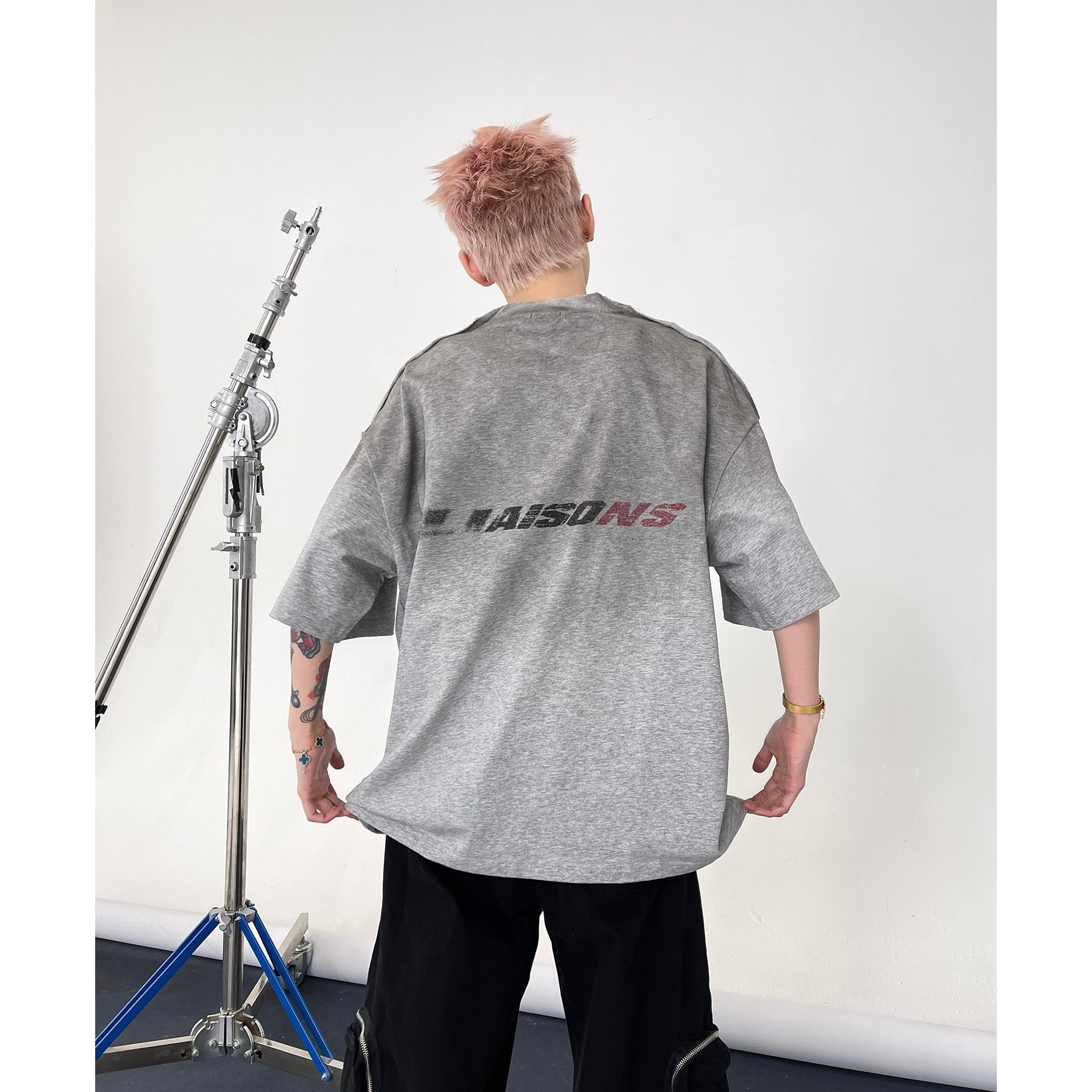 Dirty Gradient Inkjet Lettered Print T-shirt EAT146