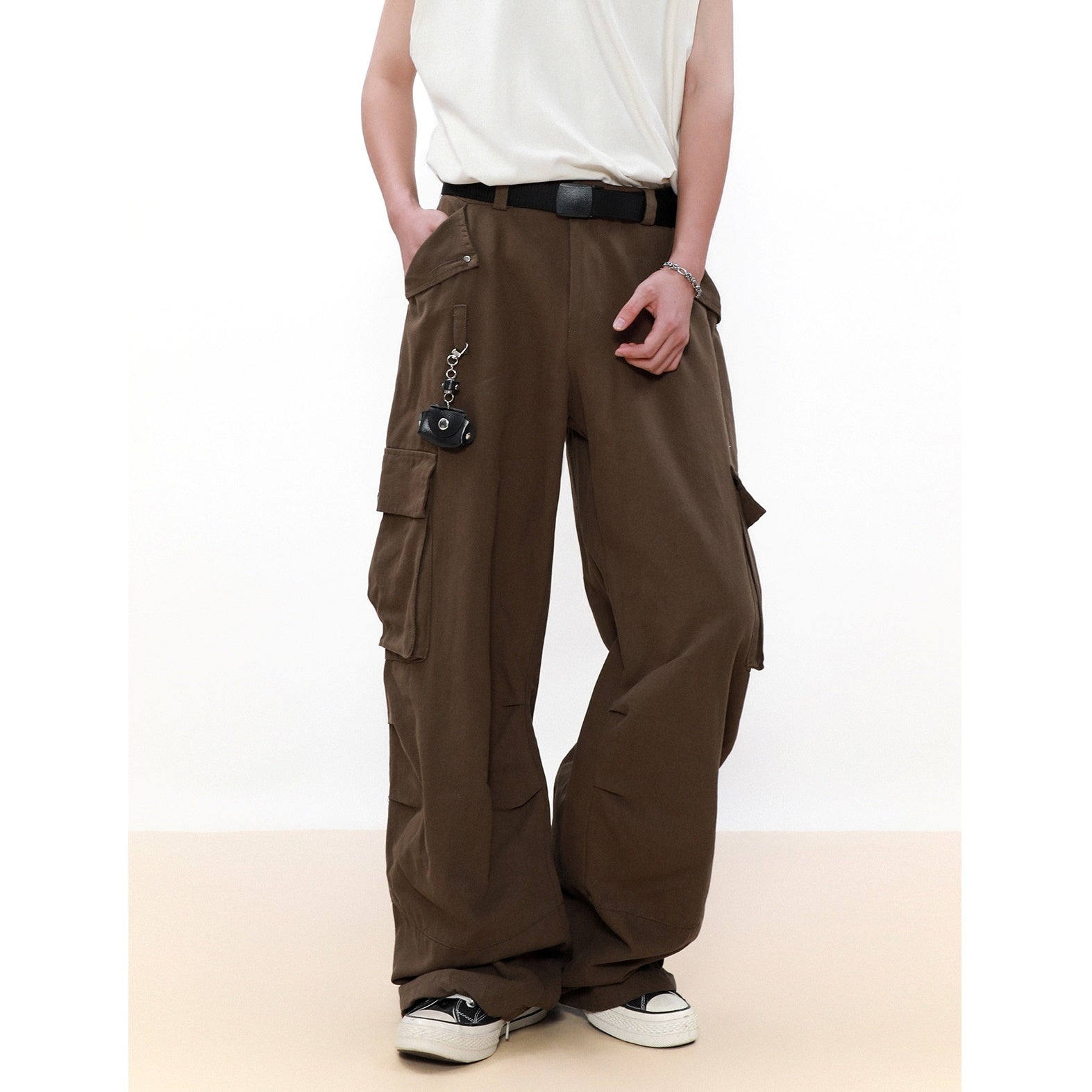 Straight Wide-leg Cargo Pants With Charm MB7050