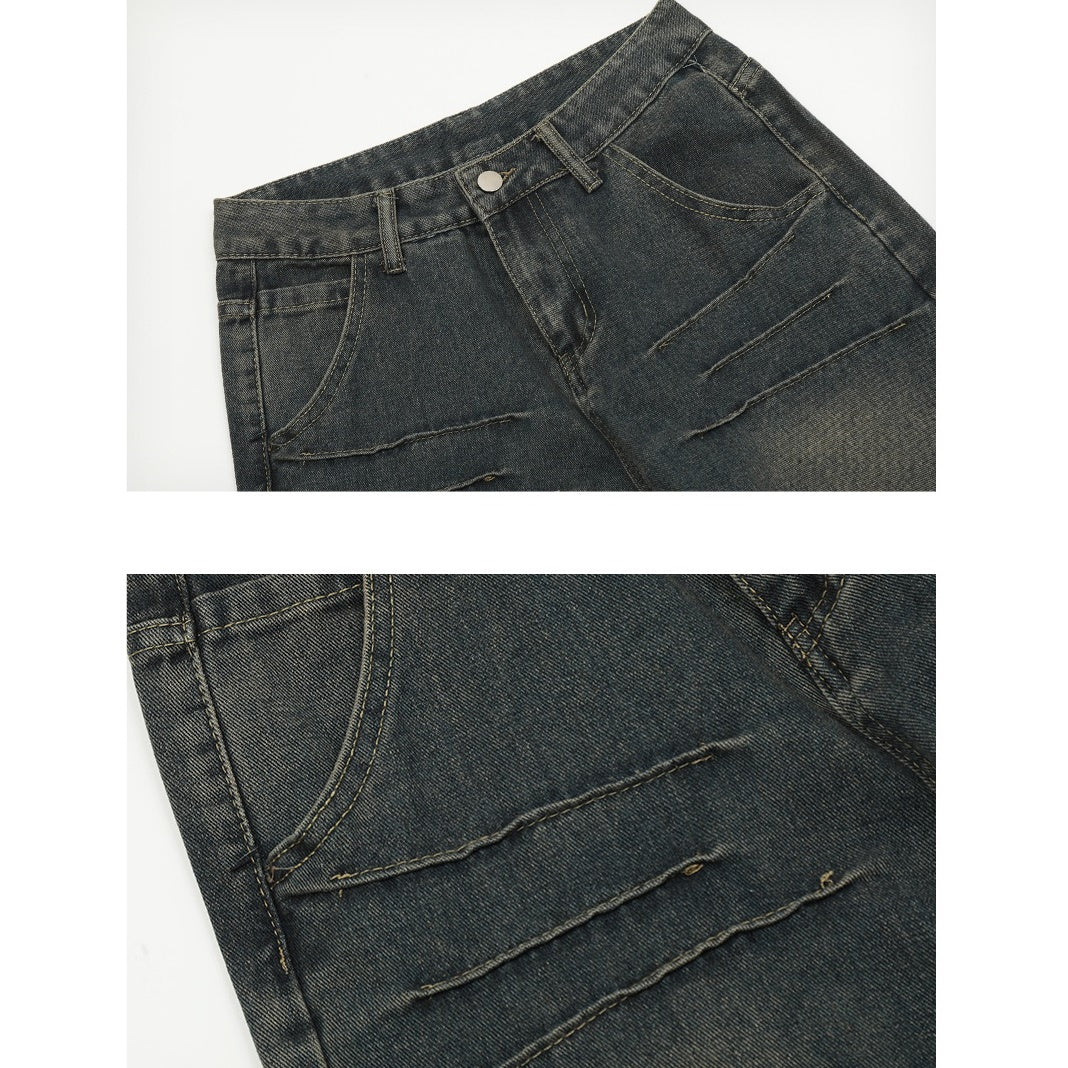 Split Stitch Design Loose Straight Jeans MB7058