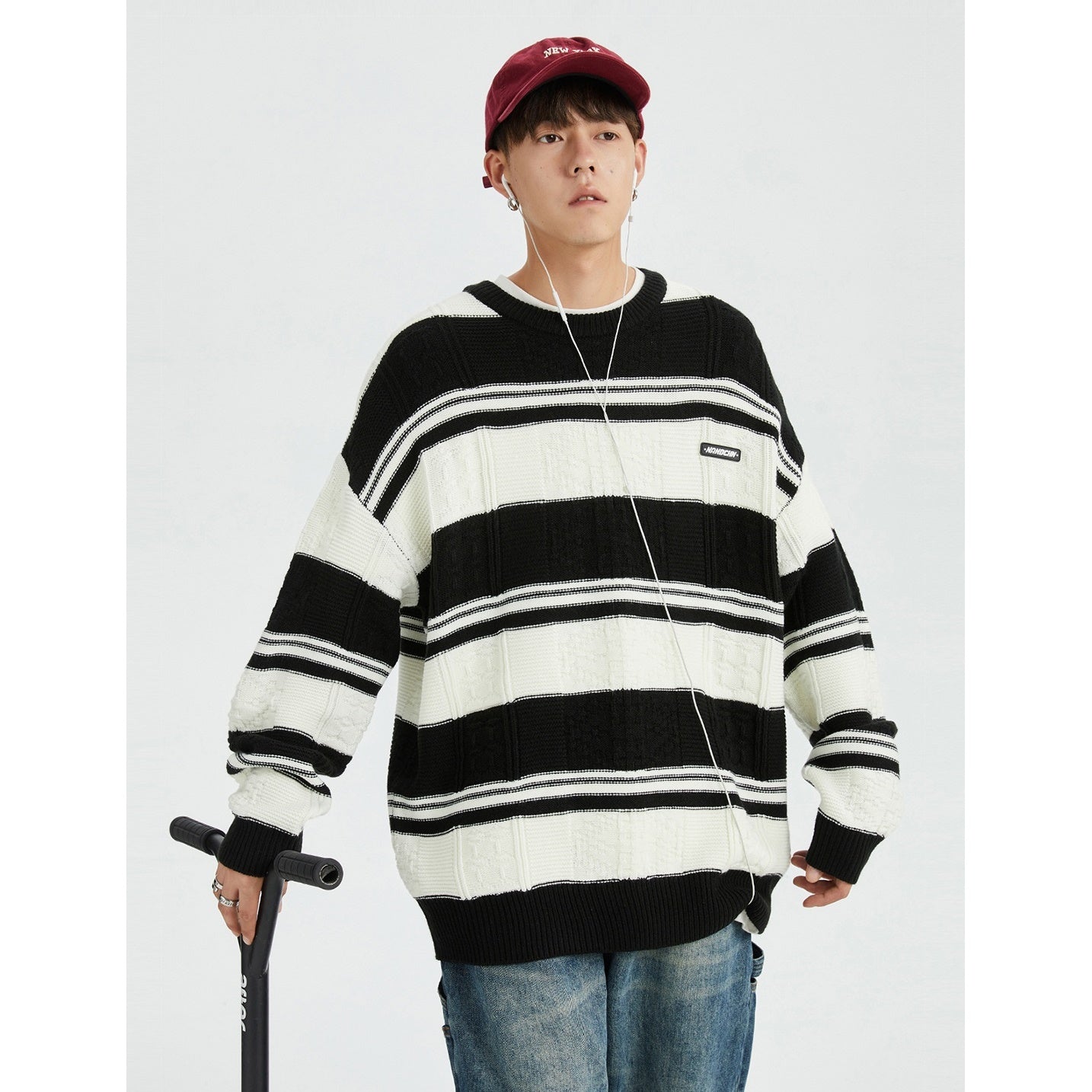 Contrasting Border Crewneck Loose Sweater MB7114