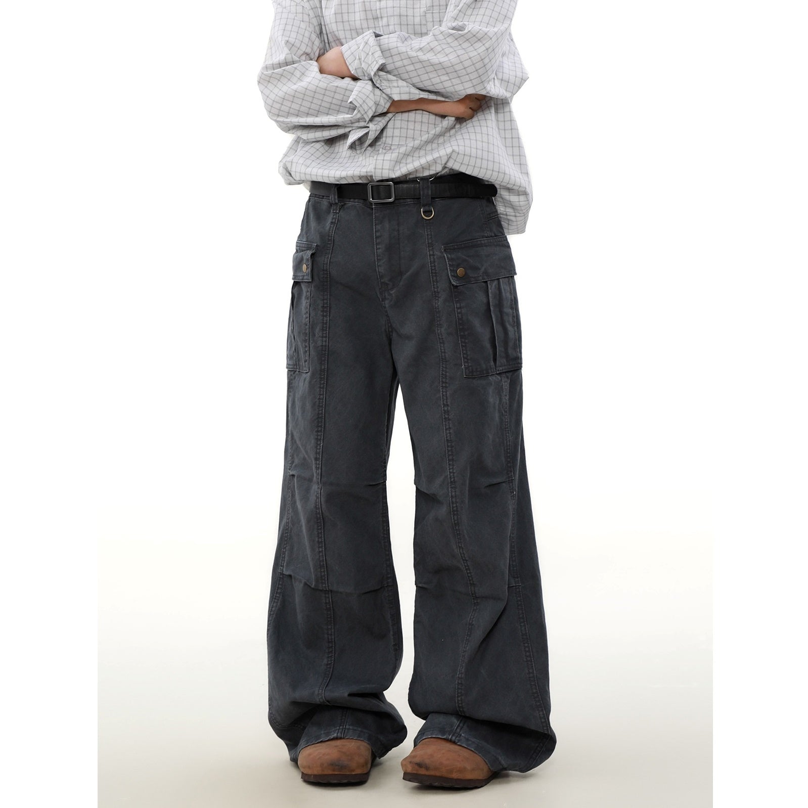 Pleated Design Washed Cargo Pants MB7314