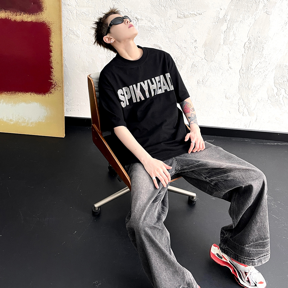 RhineStone Letter Print T-Shirt EAT106