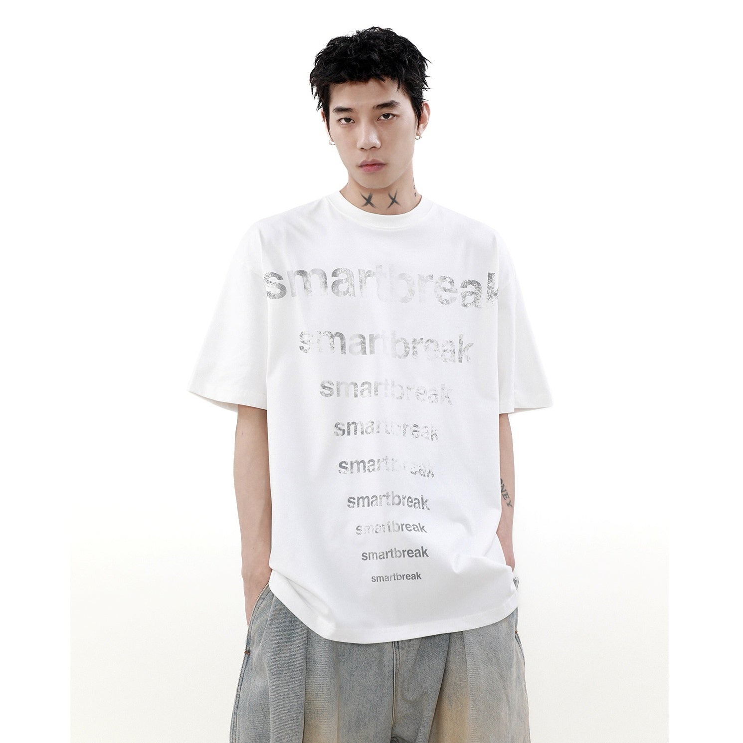 Retro Gradient Letter Print T-shirt MR019