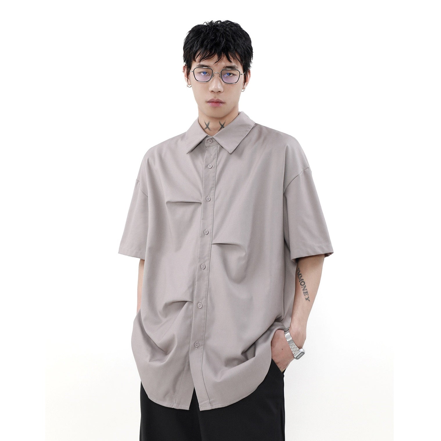 Tuck Pleated Design Short-sleeved Shirt MR021