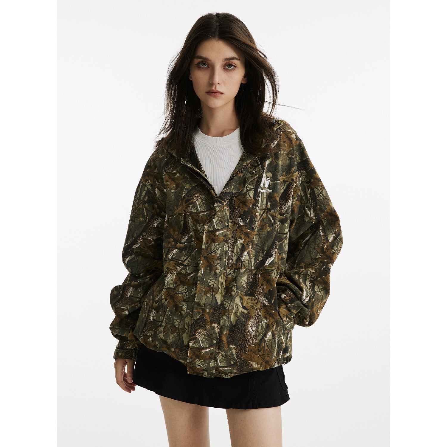 Camouflage Leaf Pattern Loose Hooded Jacket MB7177