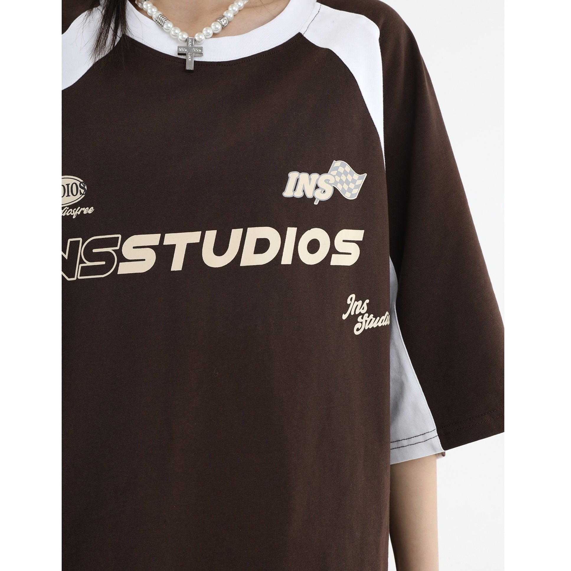 Contrast Color Raglan Sleeve Racing Design T-shirt IN7006