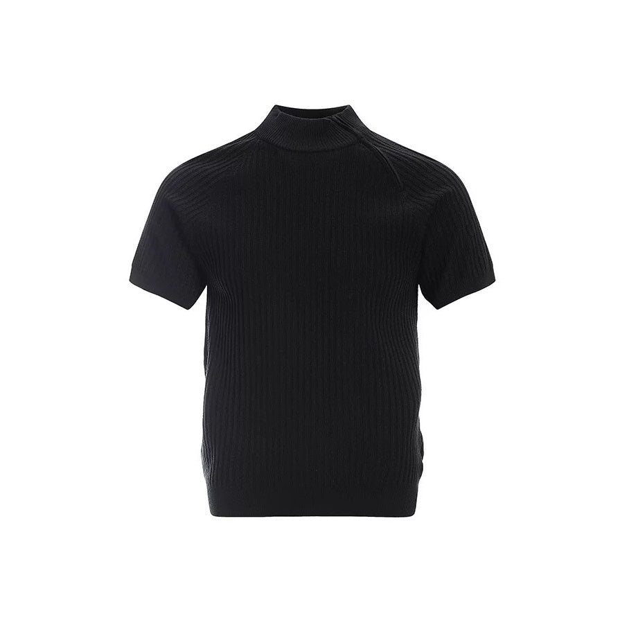 Bottle Neck Bias Zipper Design Knitted Top EAT144