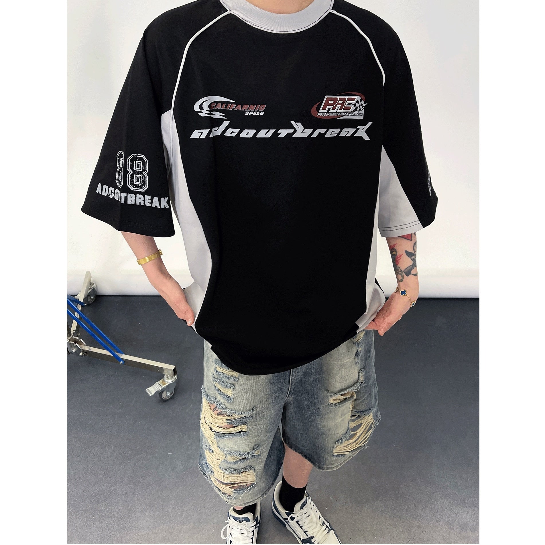 Racing Style Contrast Stitching T-shirts EAT139