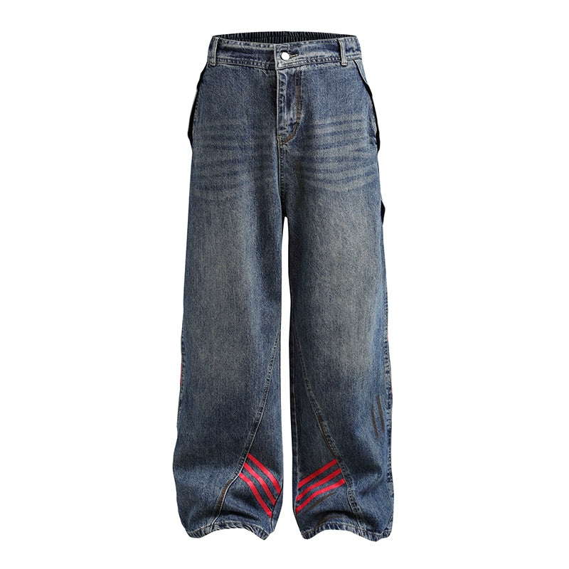 Line Panelled Contrast-wash Loose Straight Jeans MR039