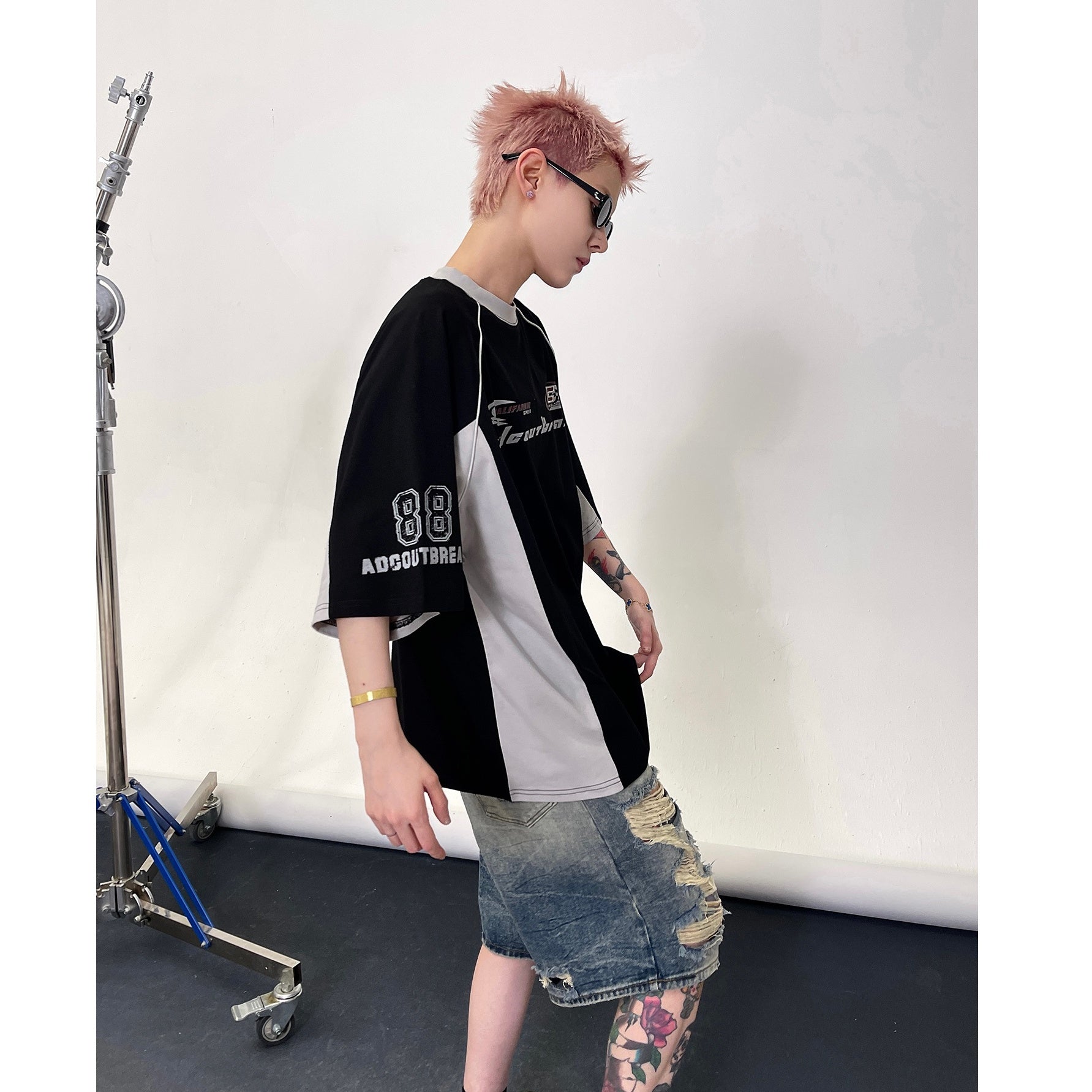 Racing Style Contrast Stitching T-shirts EAT139