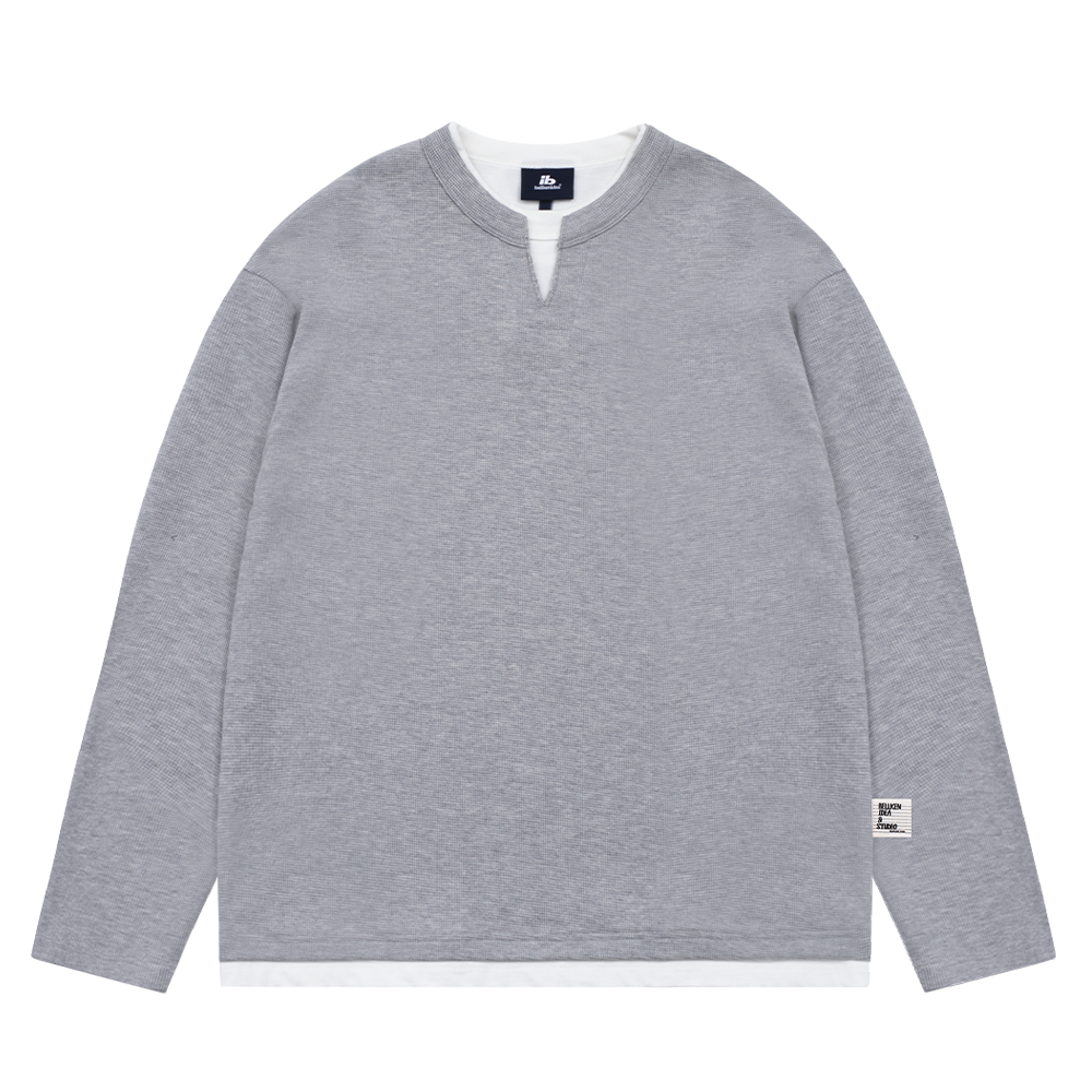 Waffle Fake Layered Long Sleeve T-shirt BI2005