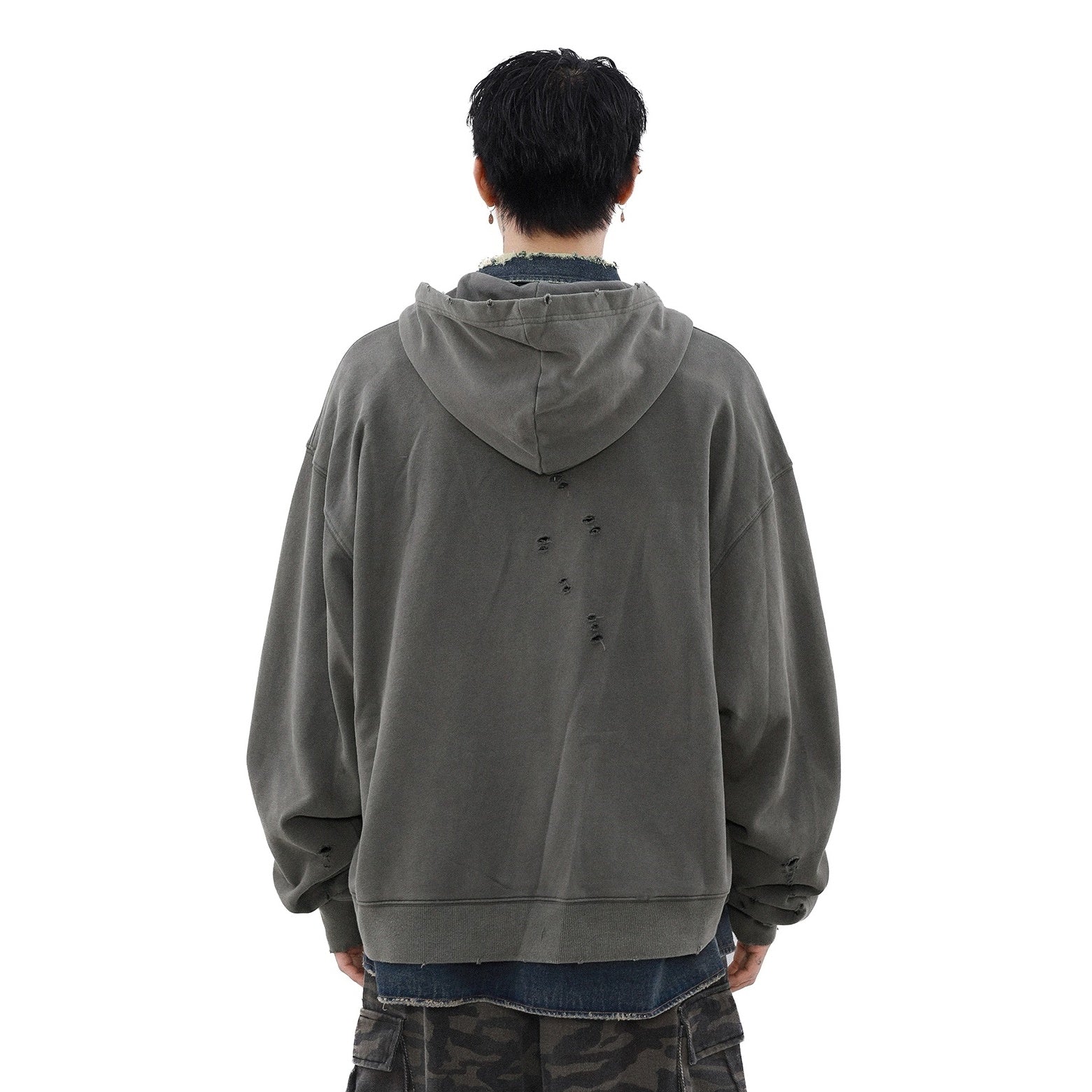 Street Distressed Sweat Zip-Up Hooded Parka MB7189