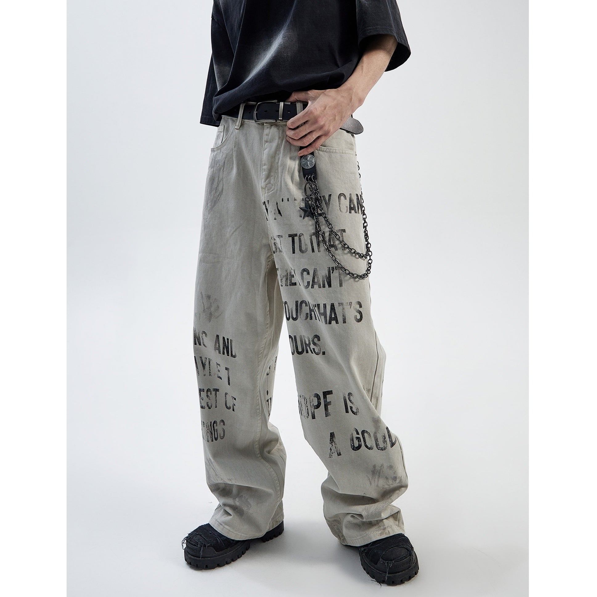 Distressed Letter Graffiti Design Jeans MB7278