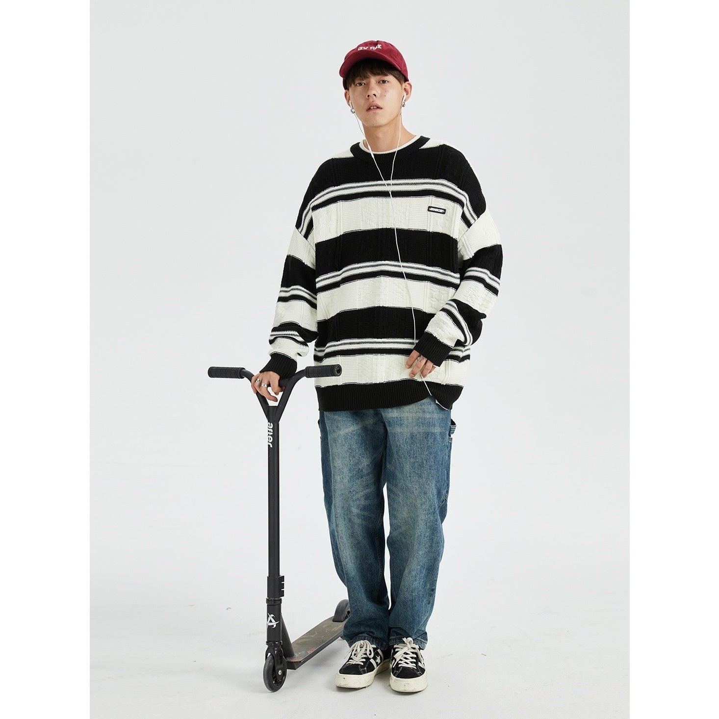 Contrasting Border Crewneck Loose Sweater MB7114