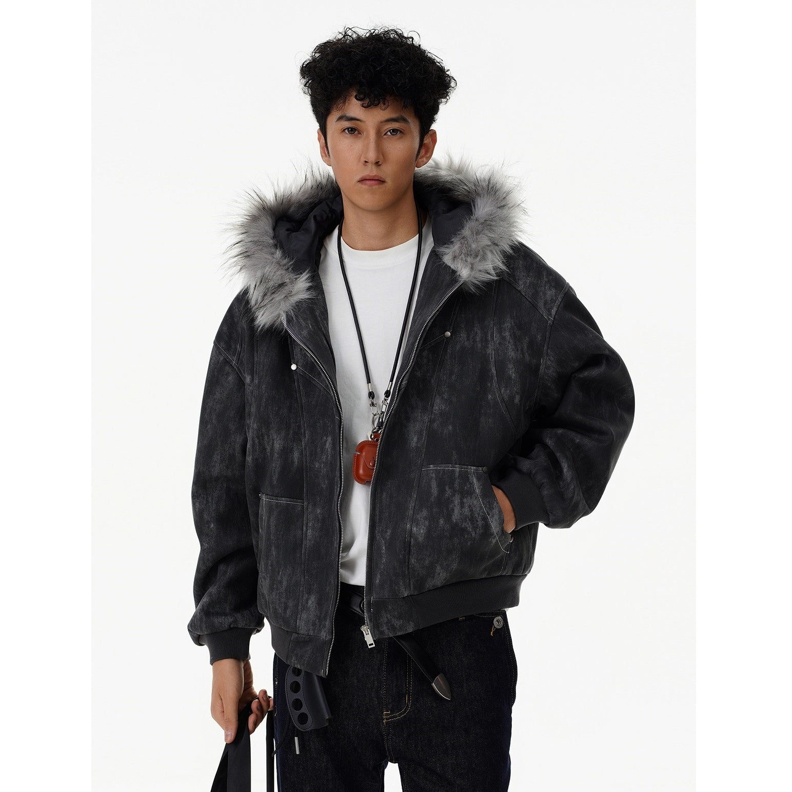 Dirty Fur Collar Hooded Jacket MB7283