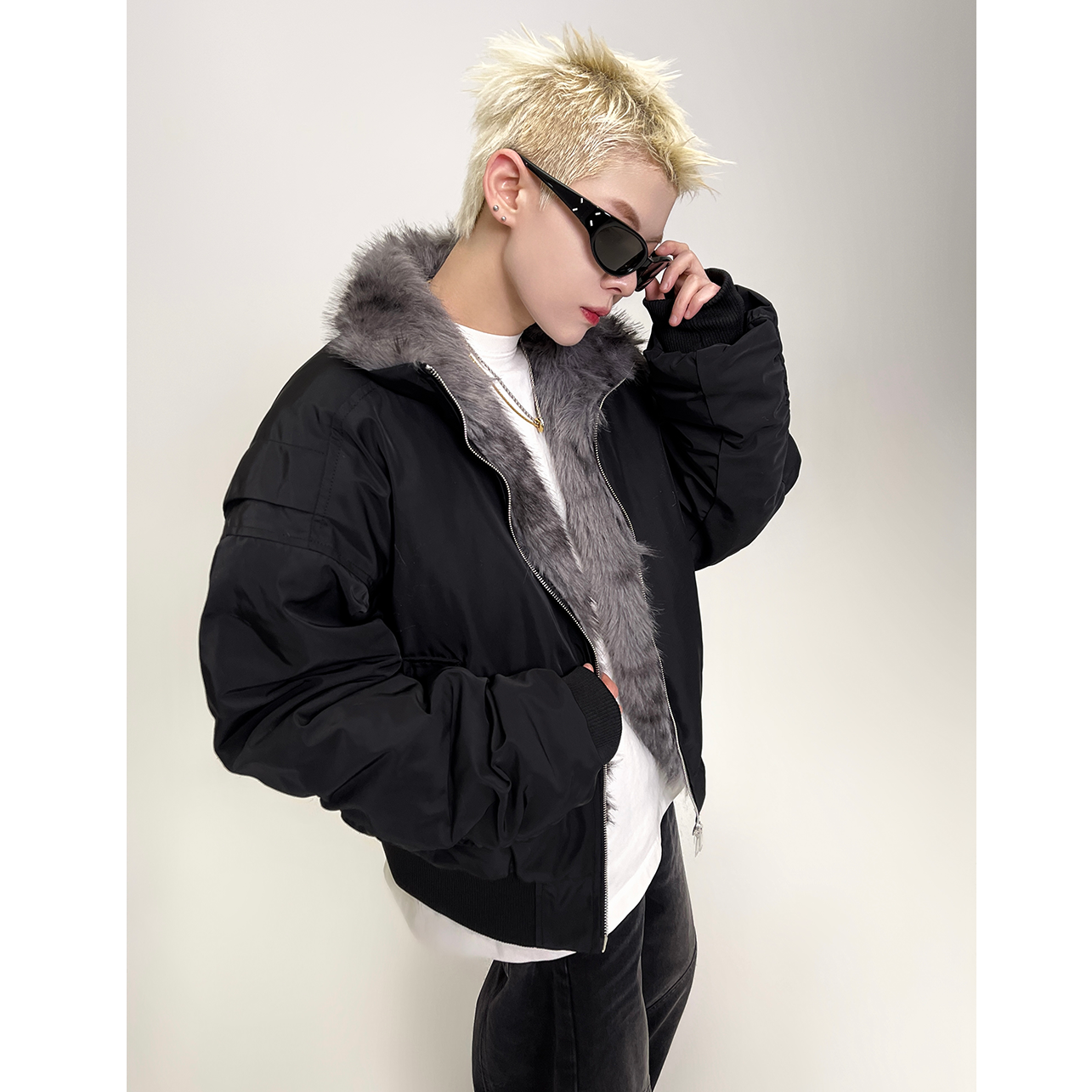 Plush Fur Stand Collar Blouson EAT047