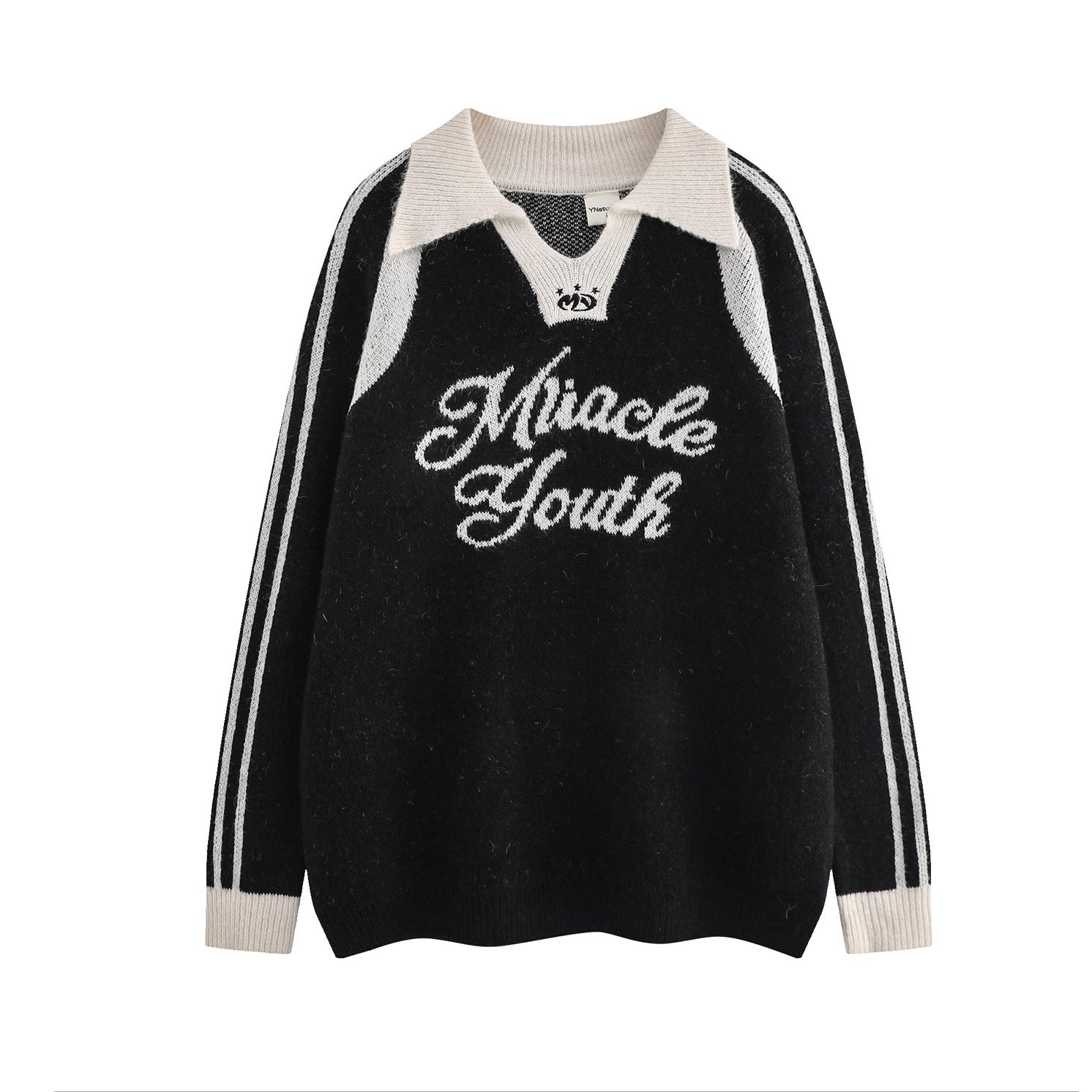 Three-bar Letter Roll-neck Raglan Sleeve Sweater MB7165