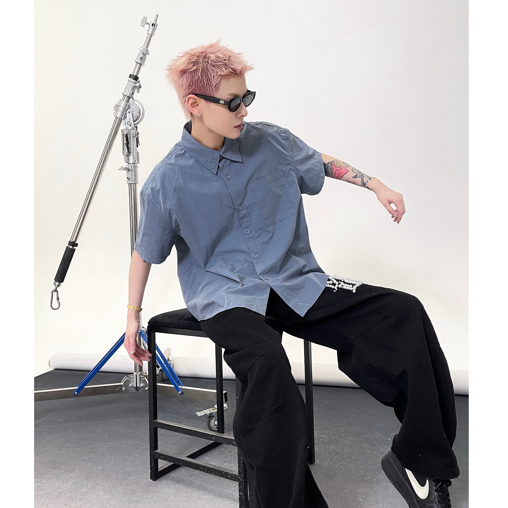 Solid Color Short Sleeve Shirt EAT135