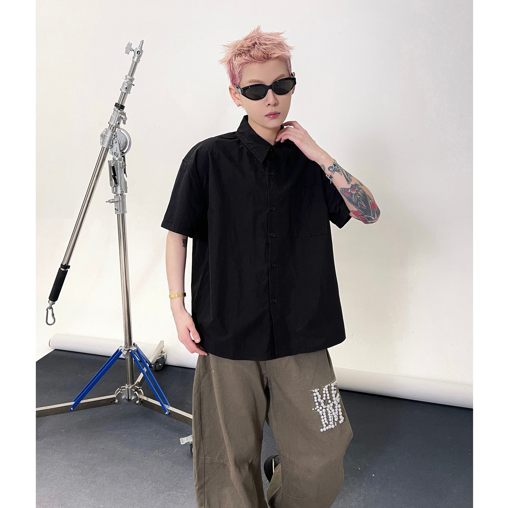 Solid Color Short Sleeve Shirt EAT135