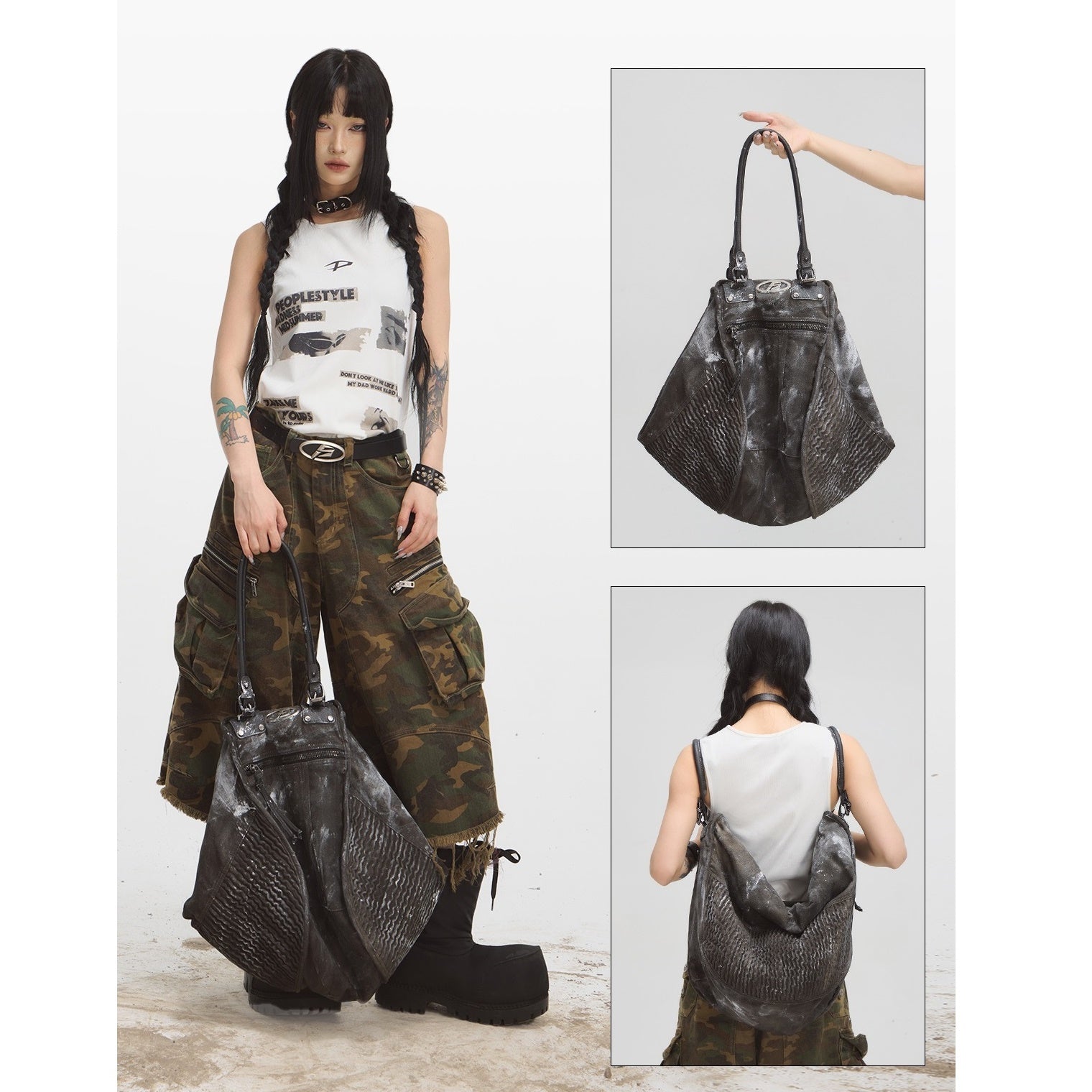 Dirty-dyed Pleated Shoulder Bag MB7071