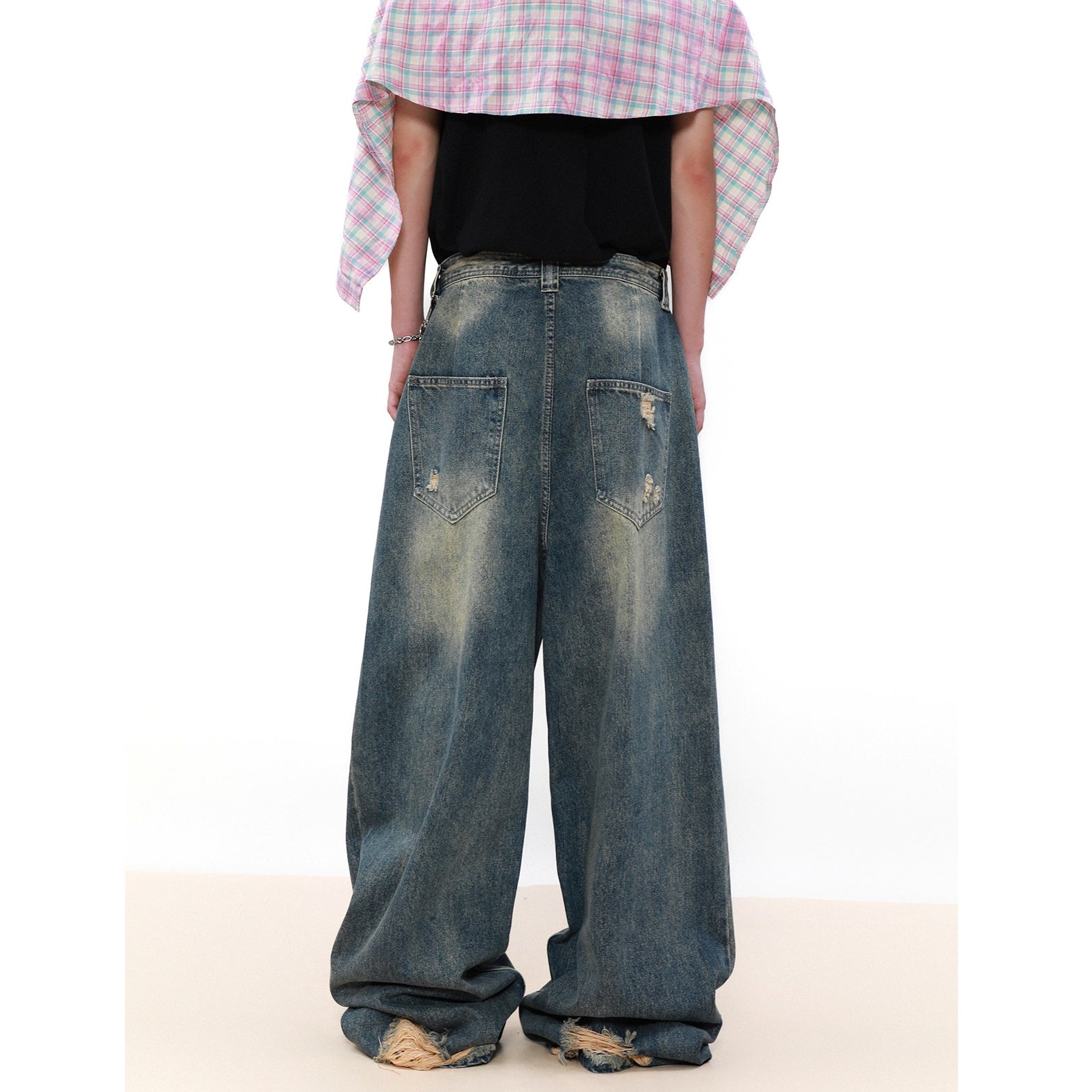 Retro Wash Distressed Wide-leg Jeans MR046