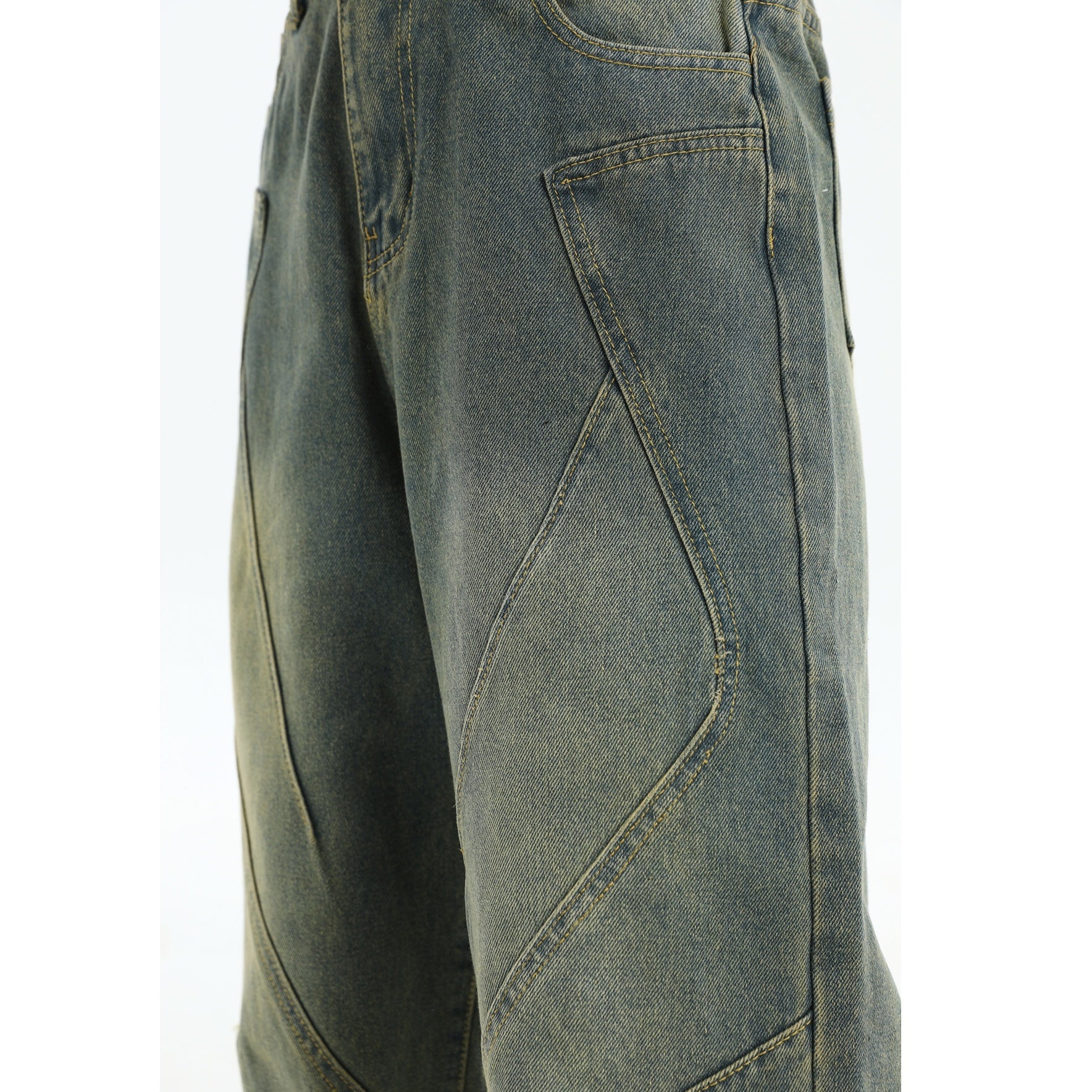 Stitched Washed Loose Straight Jeans IN7056