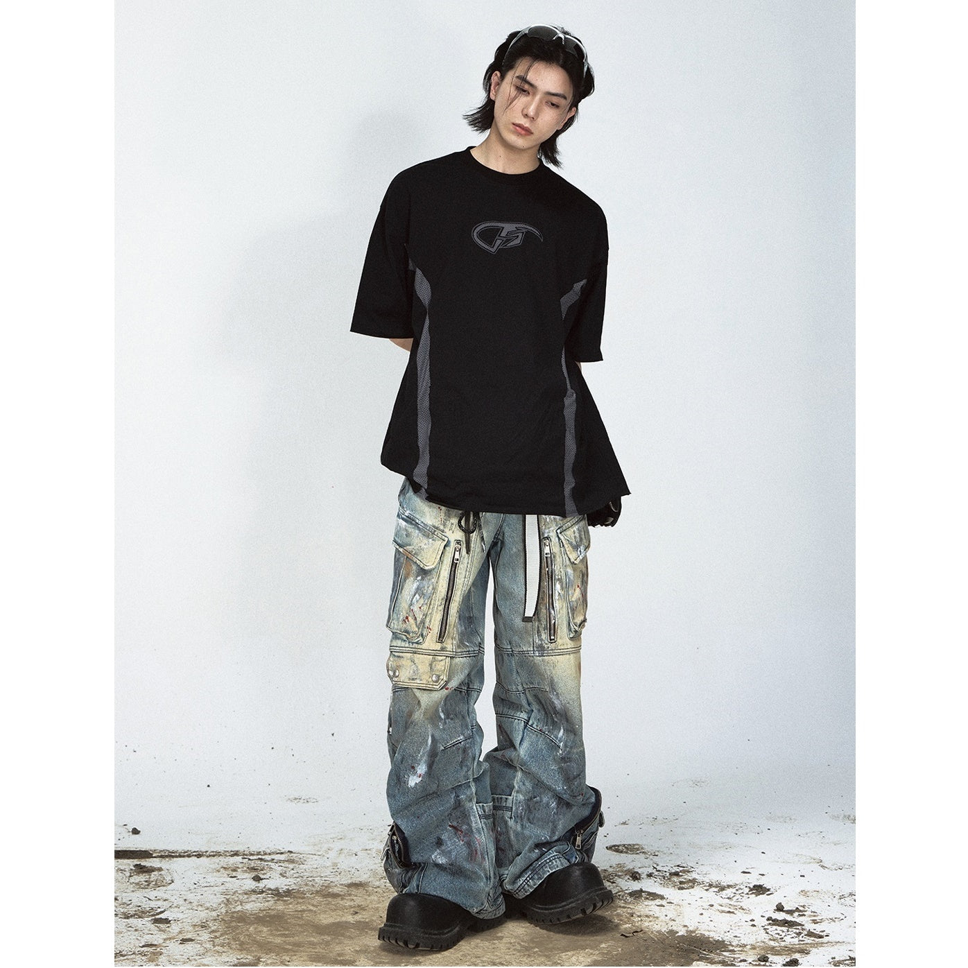 Graffiti Paint Design Wide-leg Cargo Jeans MB7029