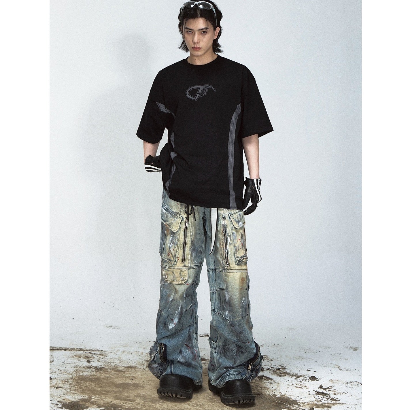 Graffiti Paint Design Wide-leg Cargo Jeans MB7029