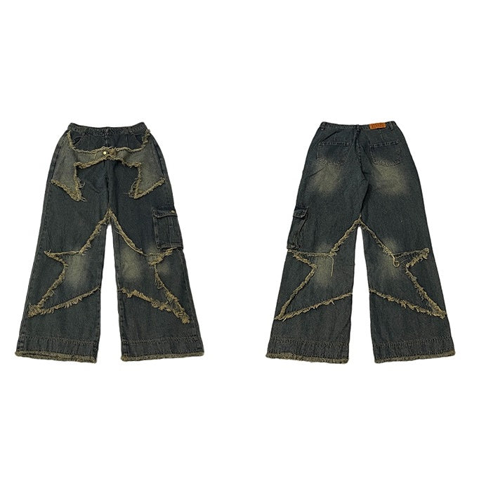 Raw Edge Star Design Street Work Jeans MB7019