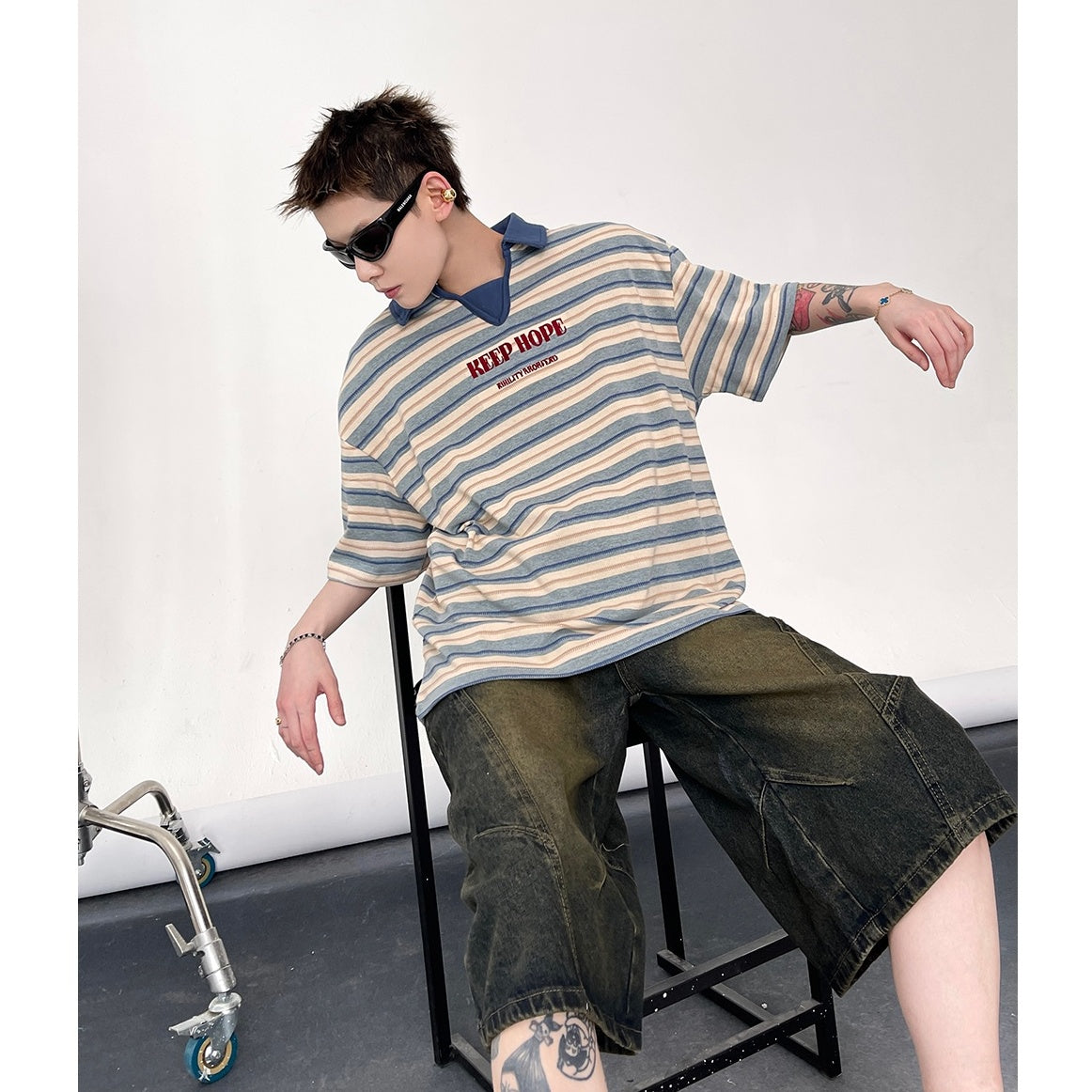 Embroidered Letter Border Polo Shirt EAT121