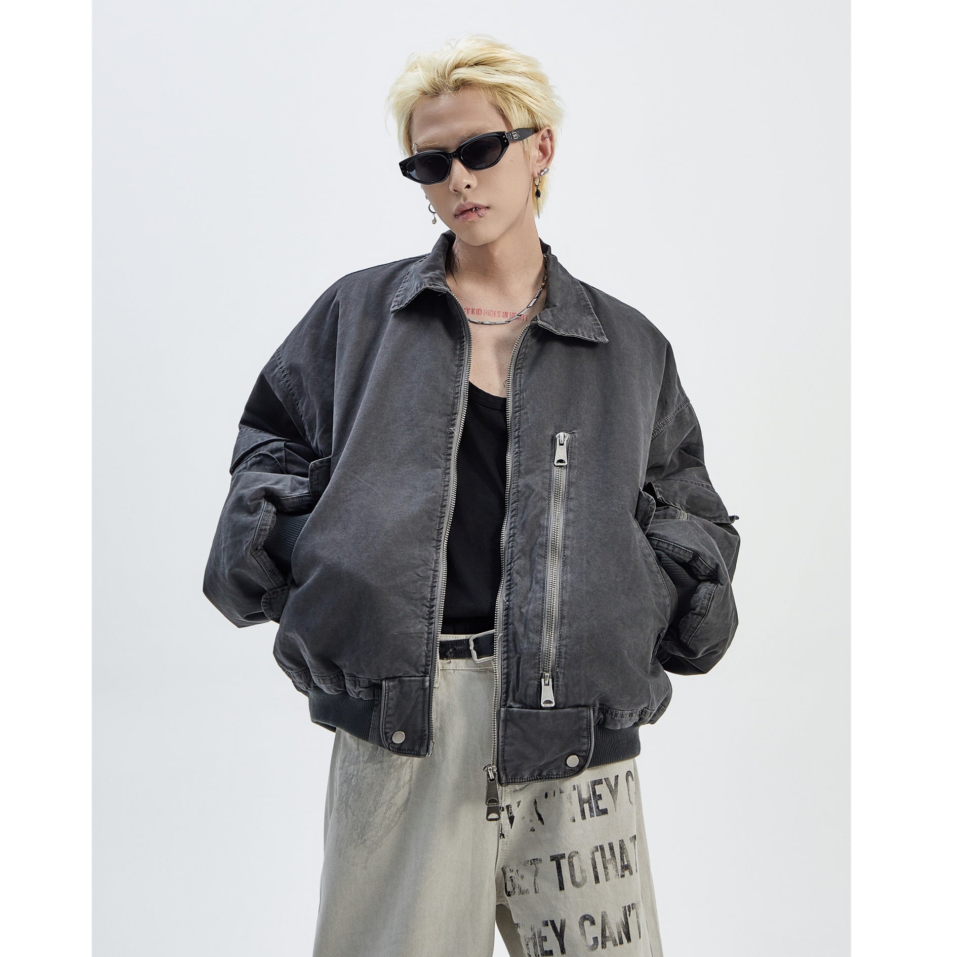 Dye Wash Bomber Silhouette Jacket MB7277