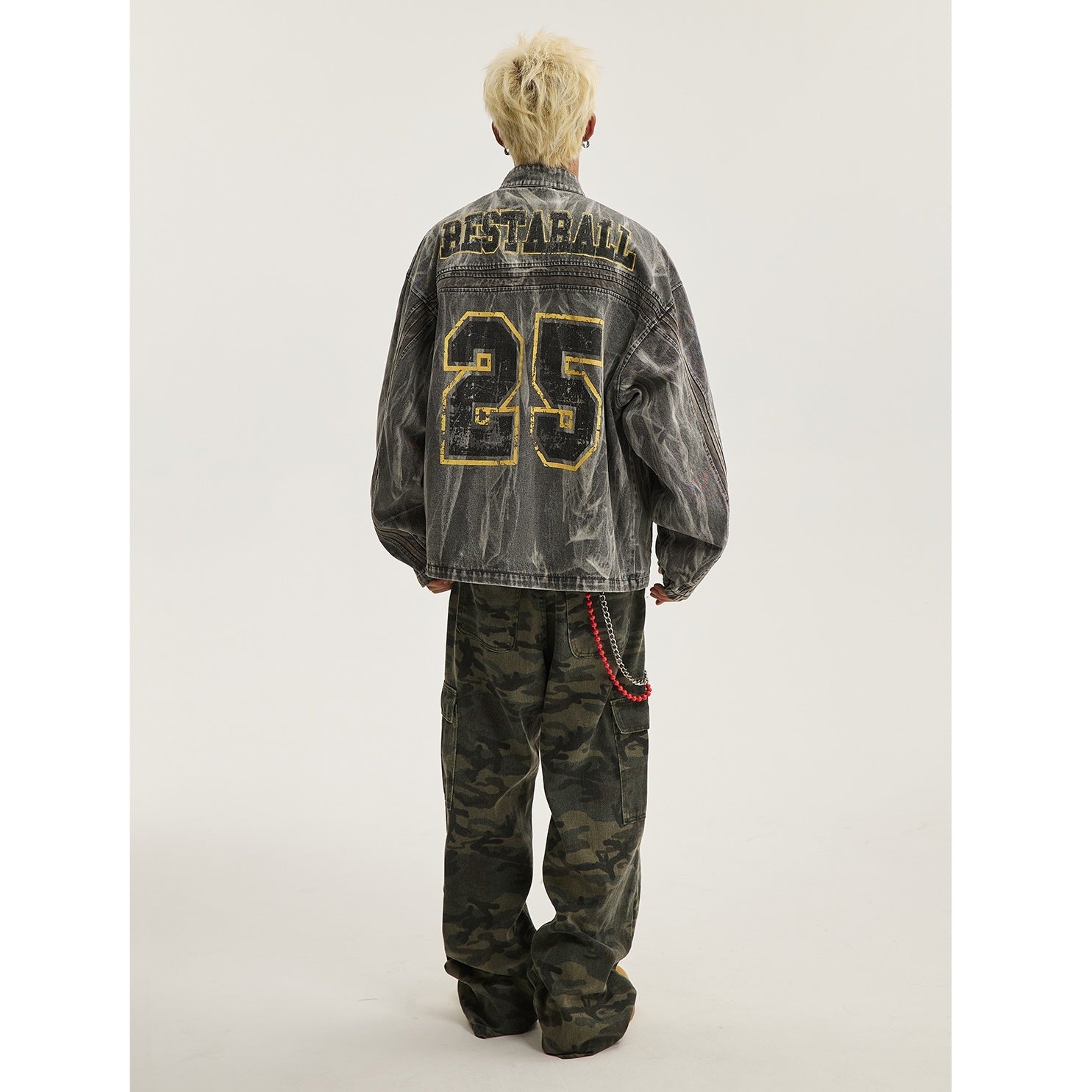 Street Distressed Graffiti Print Wash Denim Jacket MB7251