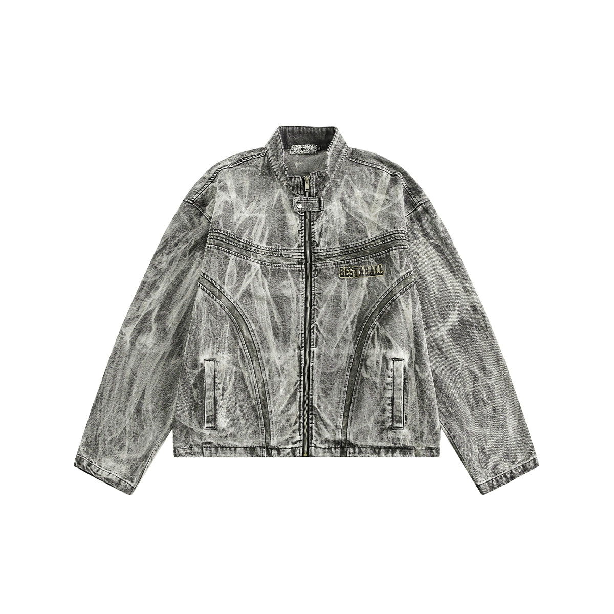 Street Distressed Graffiti Print Wash Denim Jacket MB7251