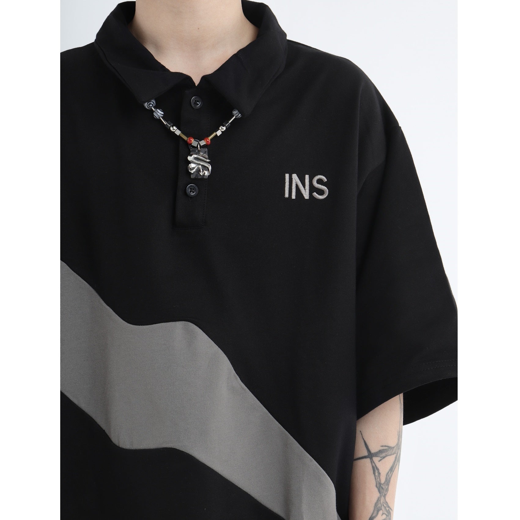 POLO Collar Retro Logo Embroidery Geometry T-shirt IN7014