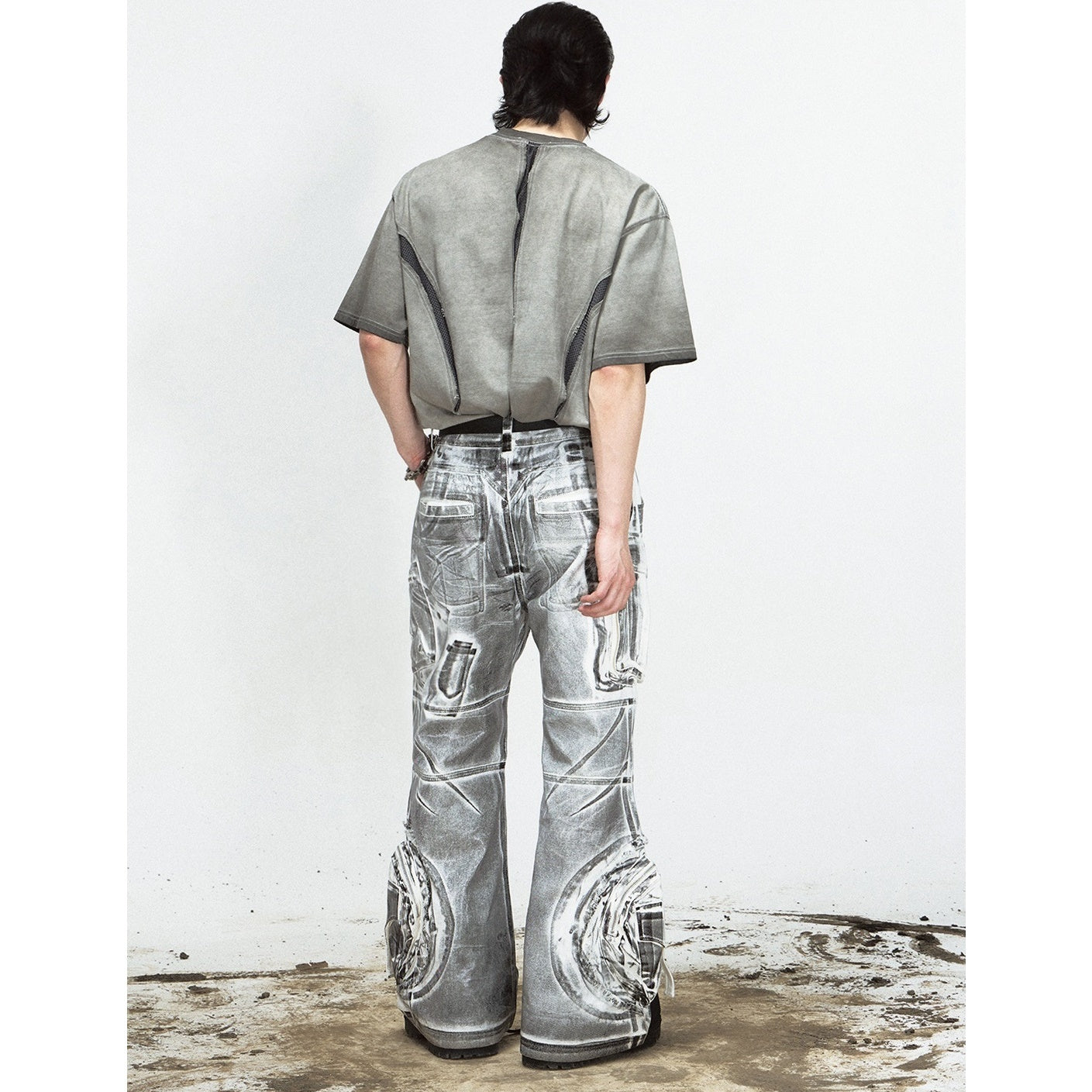 Shaped Structure Stain Brush Wide-Leg Jeans MB7063