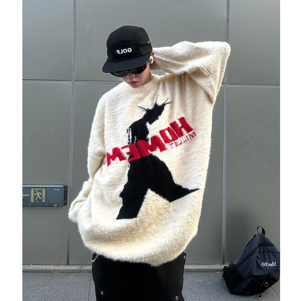 Street Pedestrian Letter Jacquard Loose Sweater MB7133