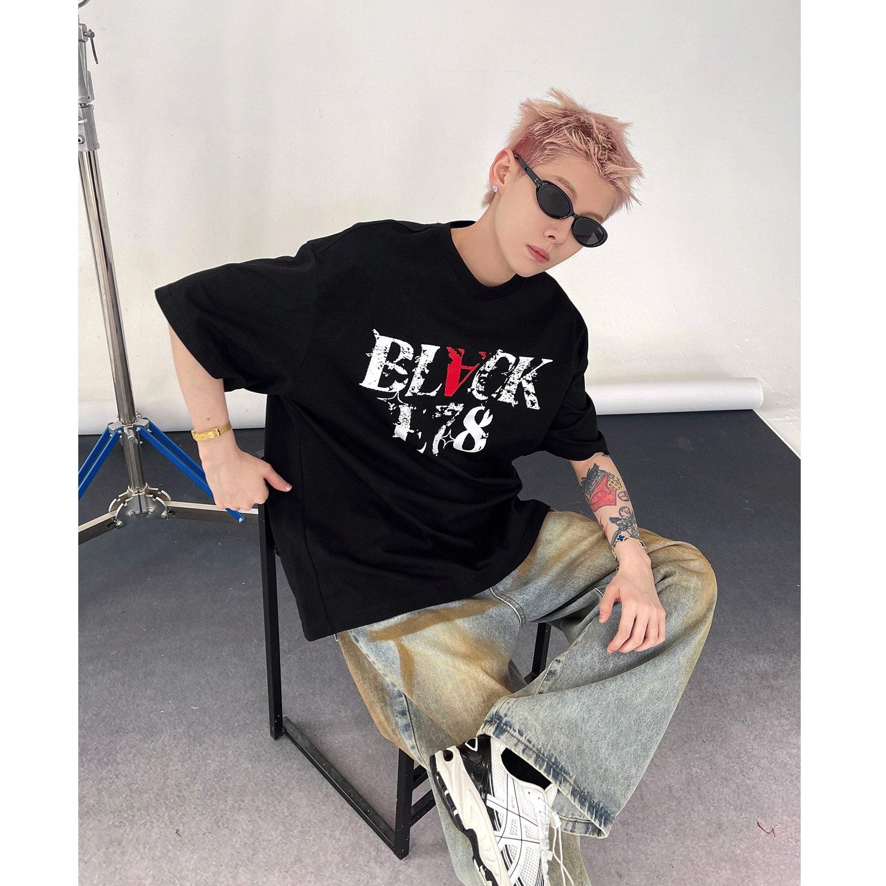 Rubbing Letter Print T-shirt EAT128