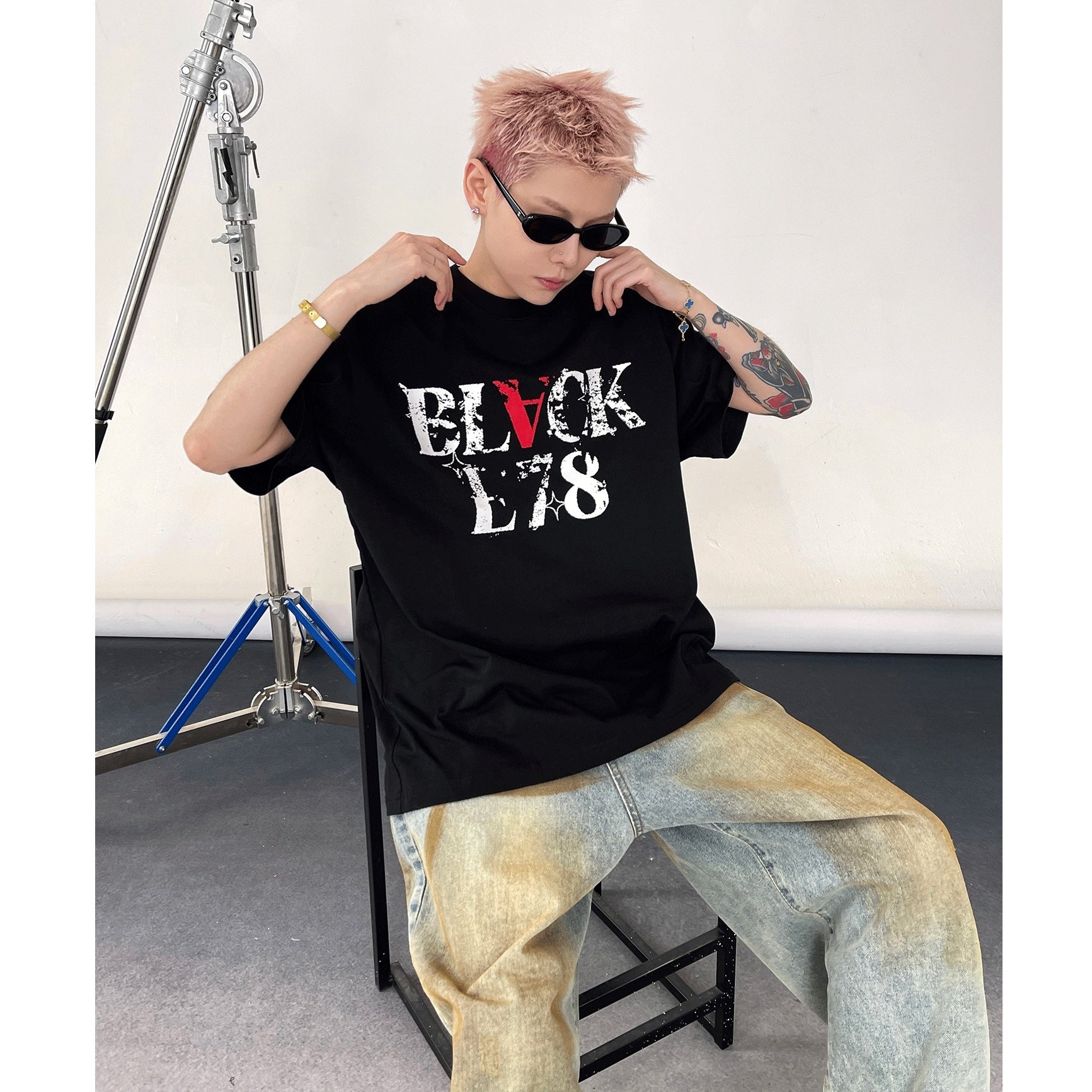 Rubbing Letter Print T-shirt EAT128